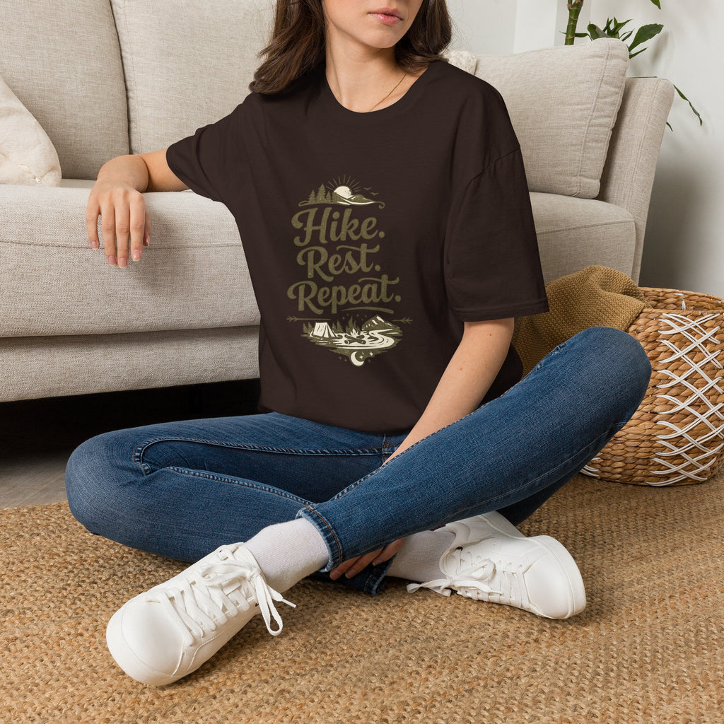 Hike. Rest. Repeat. T‑Shirt — Outdoor Hiking Adventure Tee