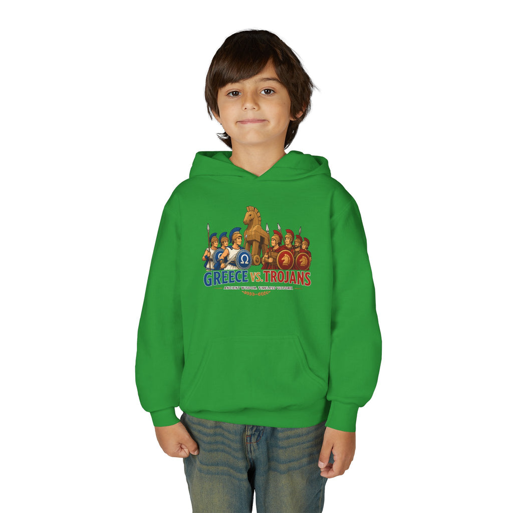 Greece vs. Trojans Youth Hoodie — Mythical Spartan vs Trojan Battle Graphic