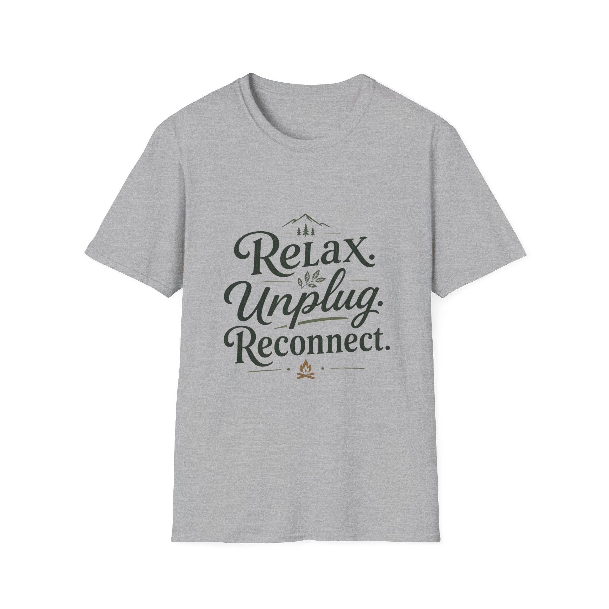 Relax Unplug Reconnect T-Shirt — Casual Inspirational Tee for Mindfulness & Retreat