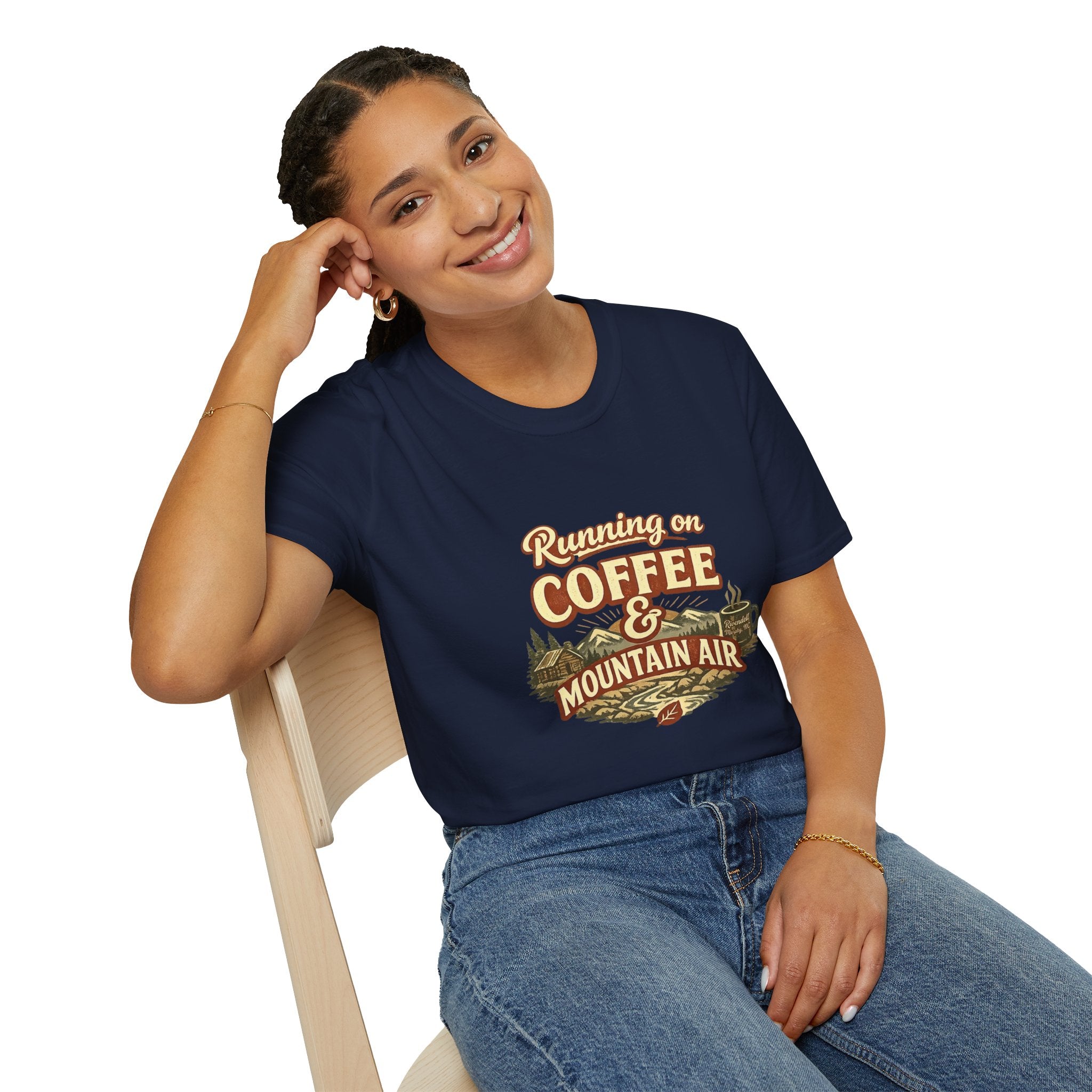 Coffee & Mountain Air T-Shirt — "Running on Coffee & Mountain Air" Outdoor Tee