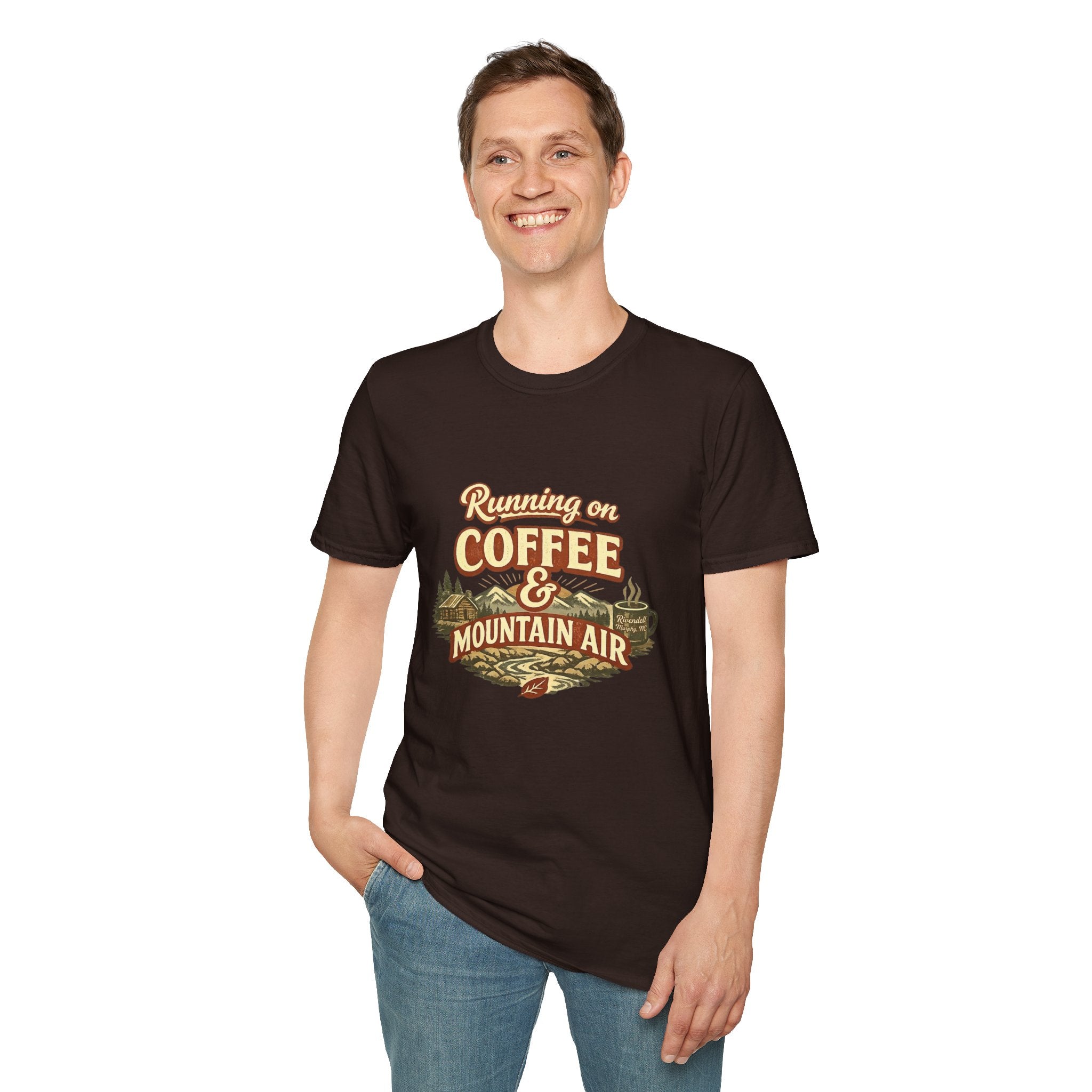 Coffee & Mountain Air T-Shirt — "Running on Coffee & Mountain Air" Outdoor Tee