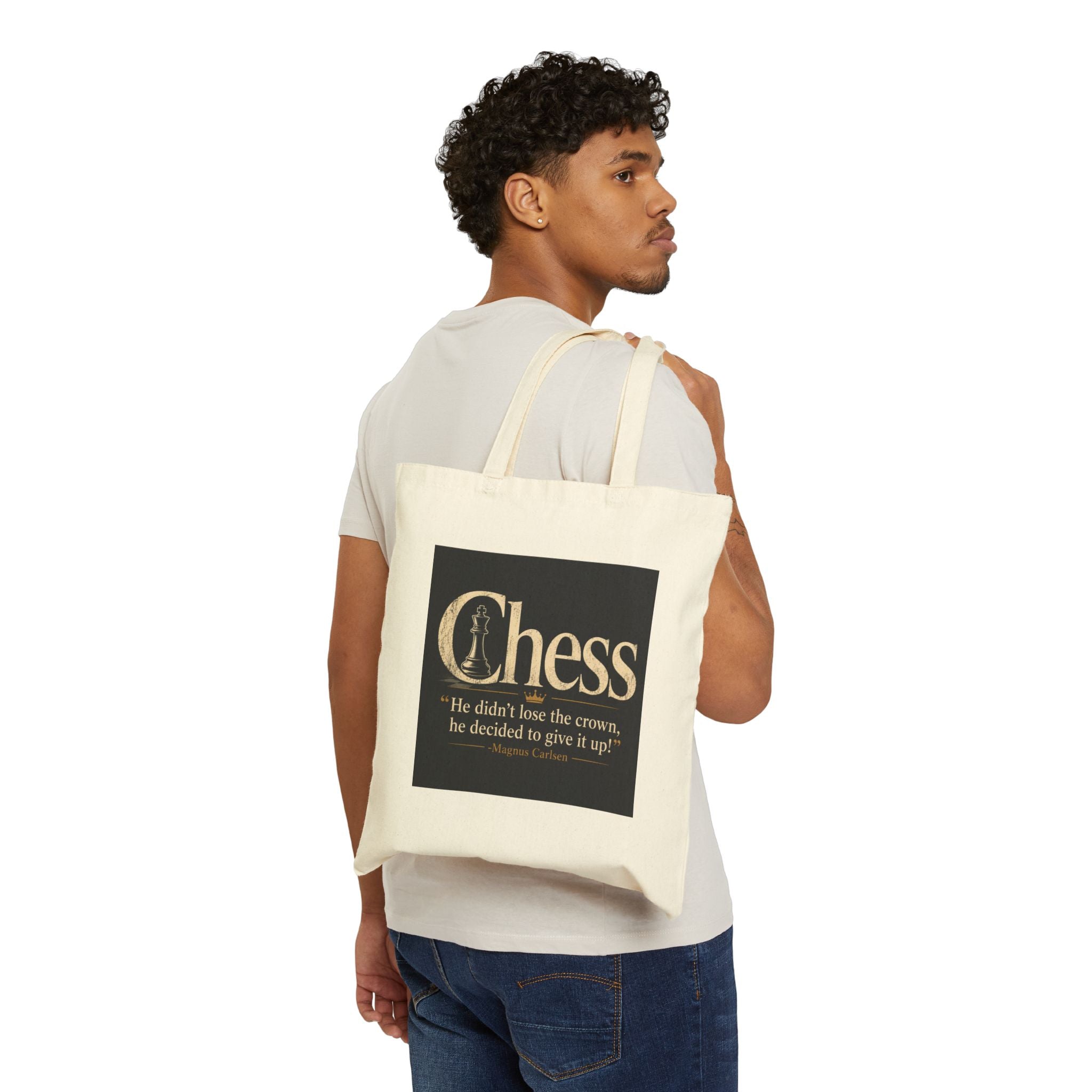 Chess Quote Canvas Tote — "He didn't lose the crown; he decided to give it up."