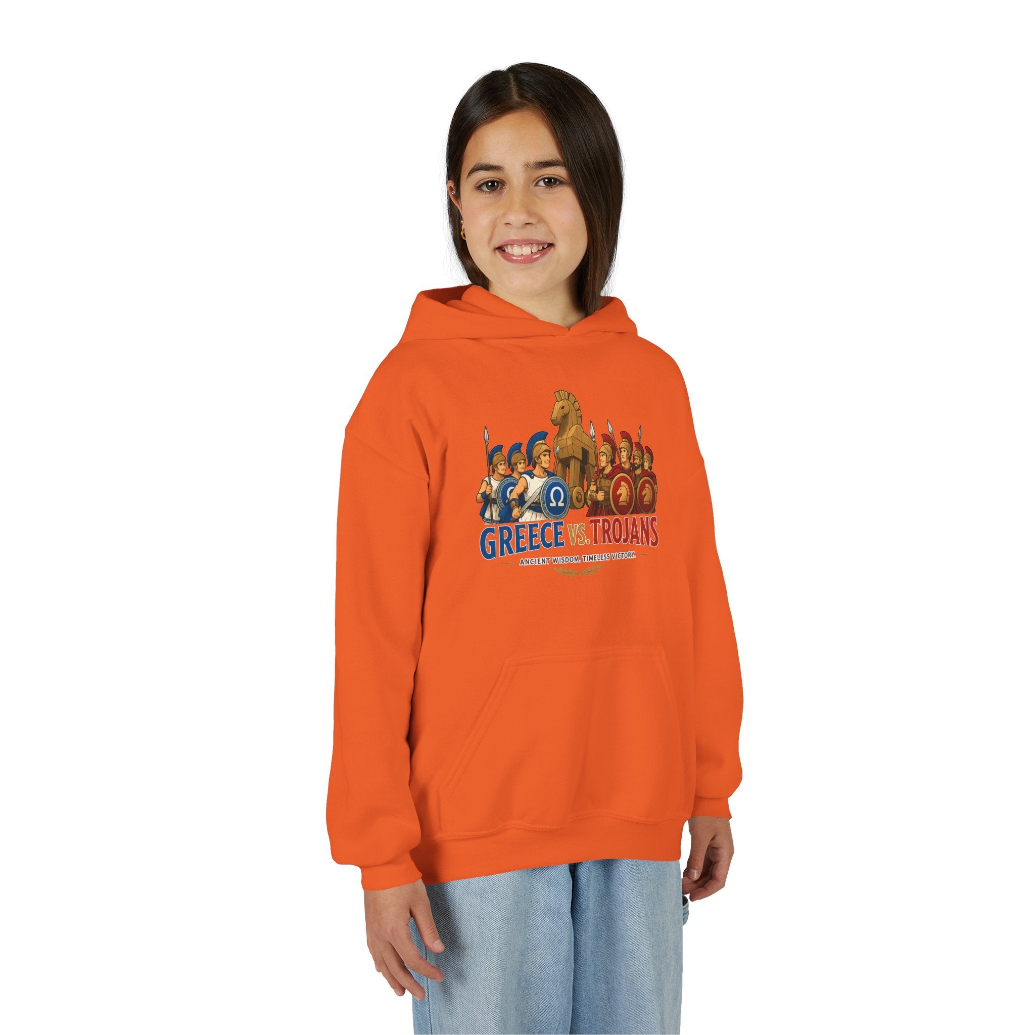Greece vs. Trojans Youth Hoodie — Mythical Spartan vs Trojan Battle Graphic