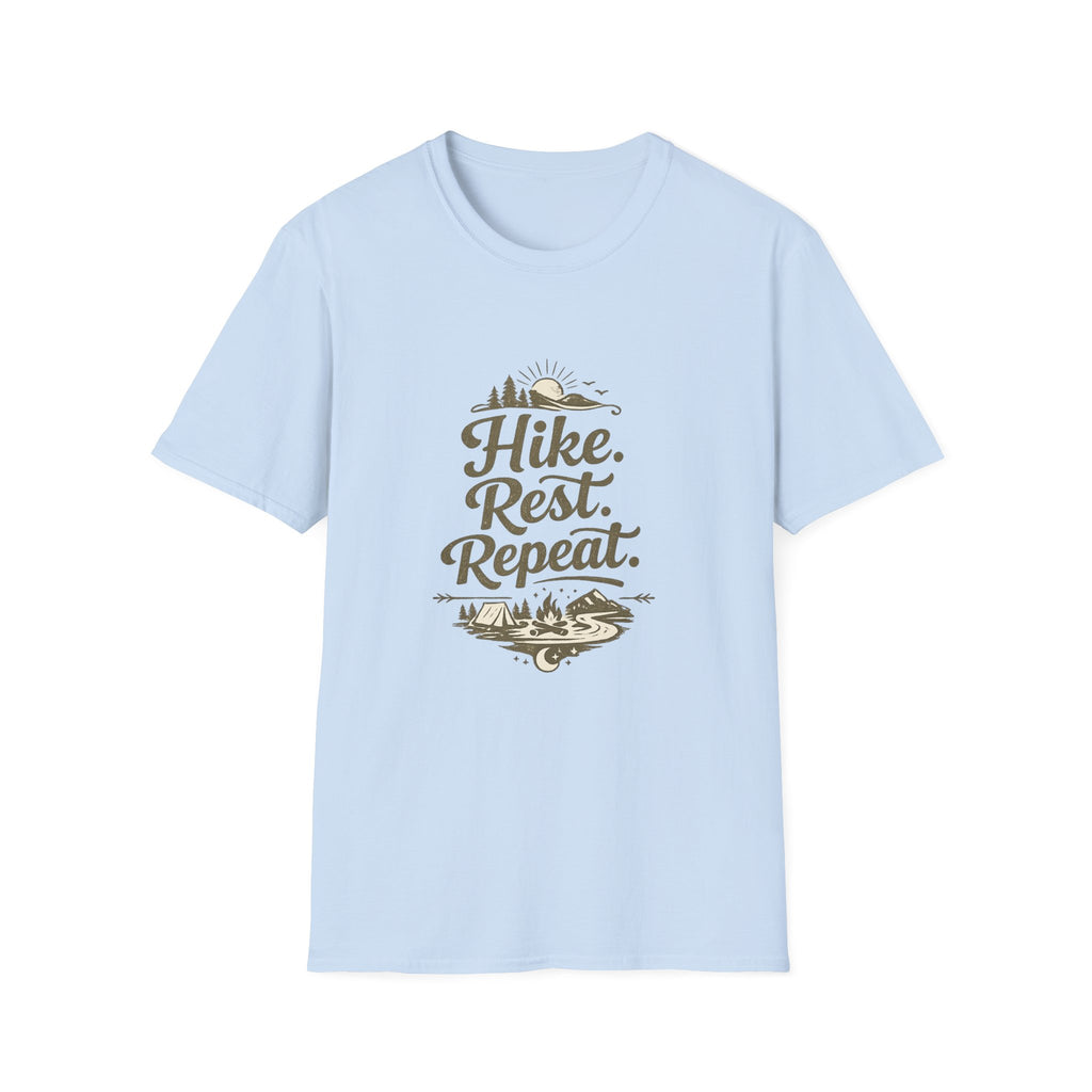 Hike. Rest. Repeat. T‑Shirt — Outdoor Hiking Adventure Tee