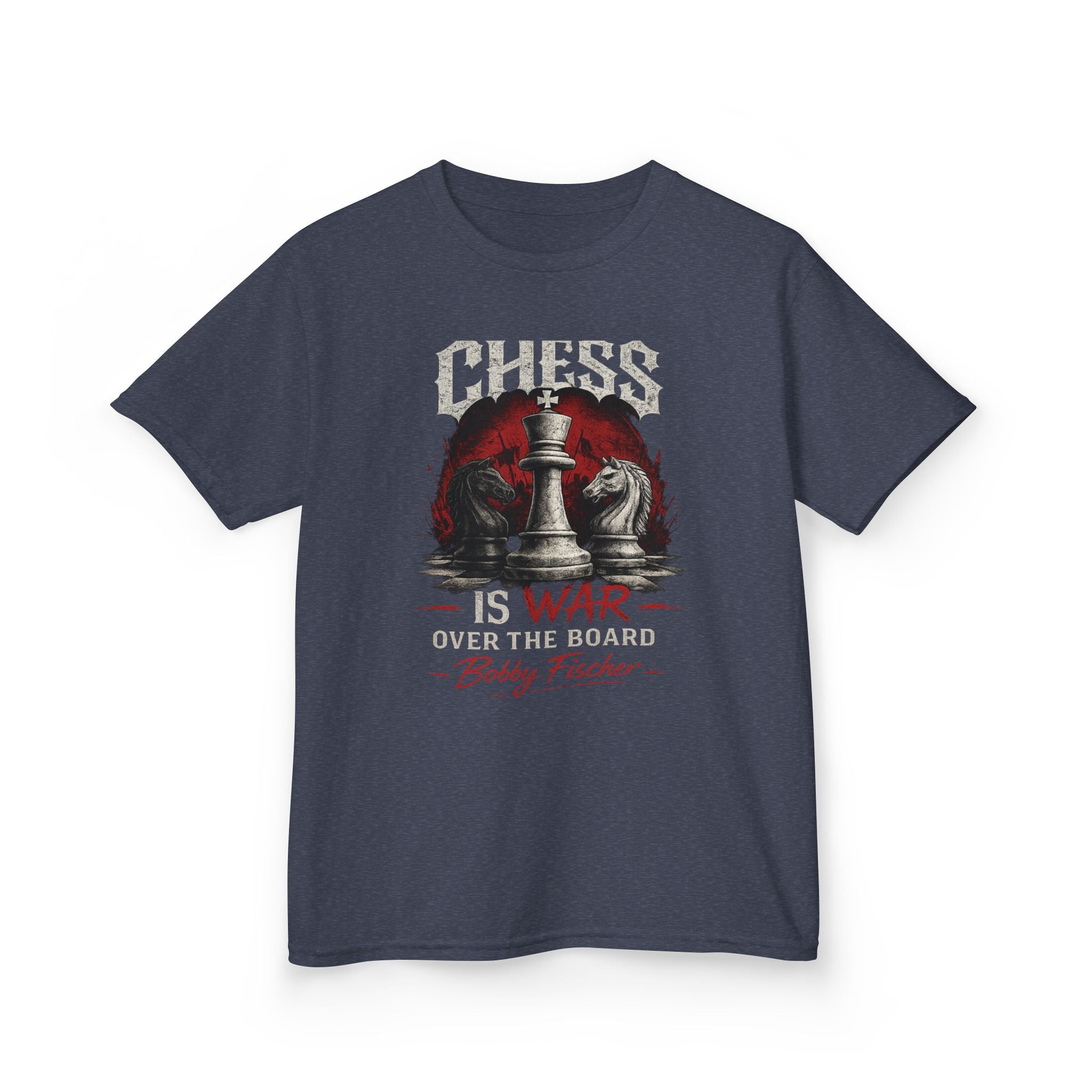 Kids Chess T‑Shirt — “Chess Is War Over the Board” Bobby Fischer Graphic Tee