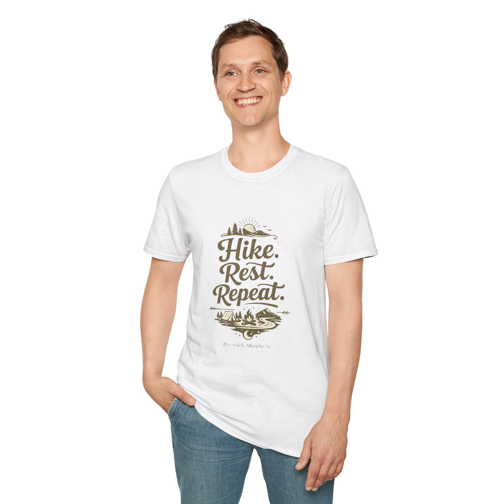 Hike. Rest. Repeat. Graphic Tee — Outdoor Hiking Nature Shirt (Rivendell)