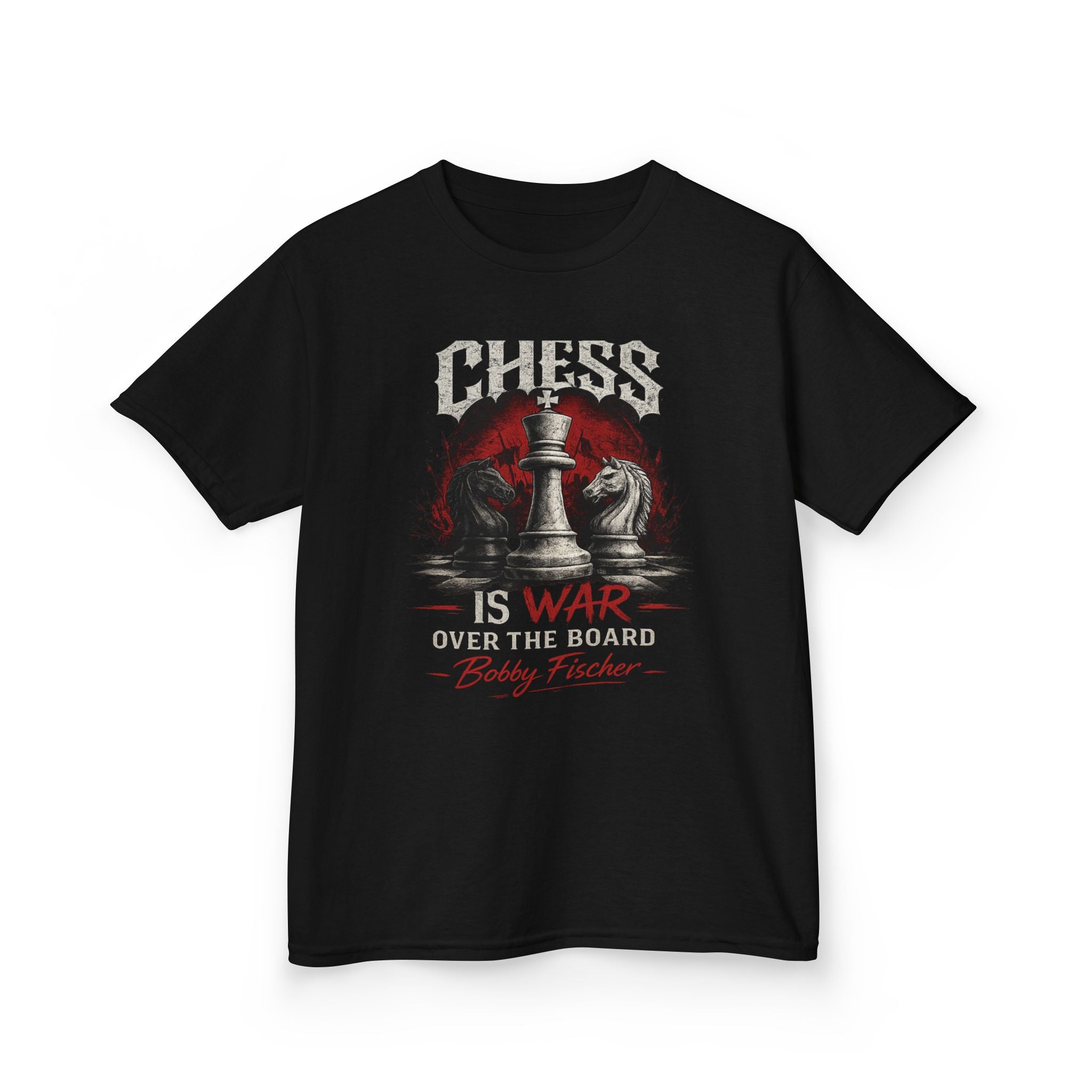 Kids Chess T‑Shirt — “Chess Is War Over the Board” Bobby Fischer Graphic Tee