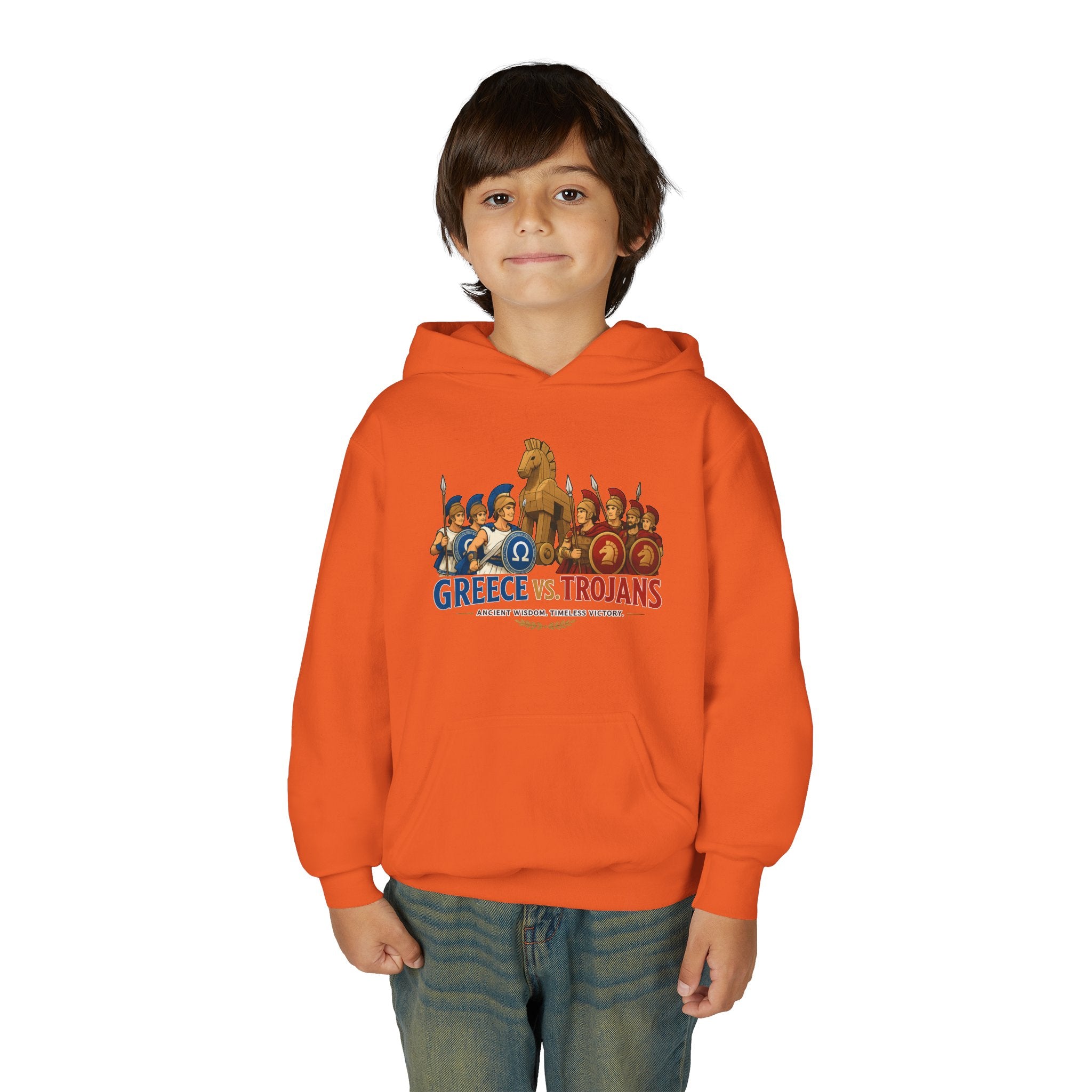 Greece vs. Trojans Youth Hoodie — Mythical Spartan vs Trojan Battle Graphic