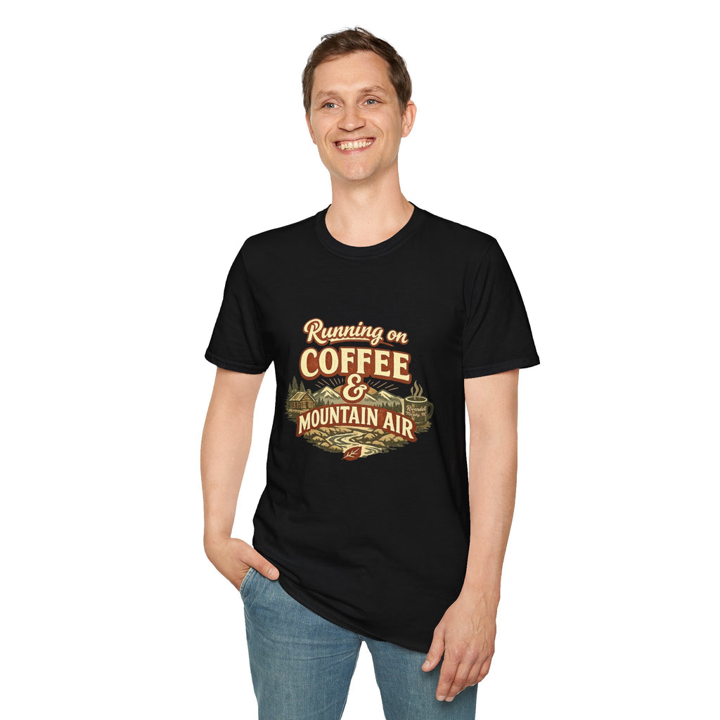 Coffee & Mountain Air T-Shirt — "Running on Coffee & Mountain Air" Outdoor Tee
