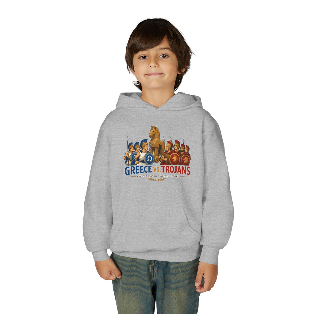 Greece vs. Trojans Youth Hoodie — Mythical Spartan vs Trojan Battle Graphic
