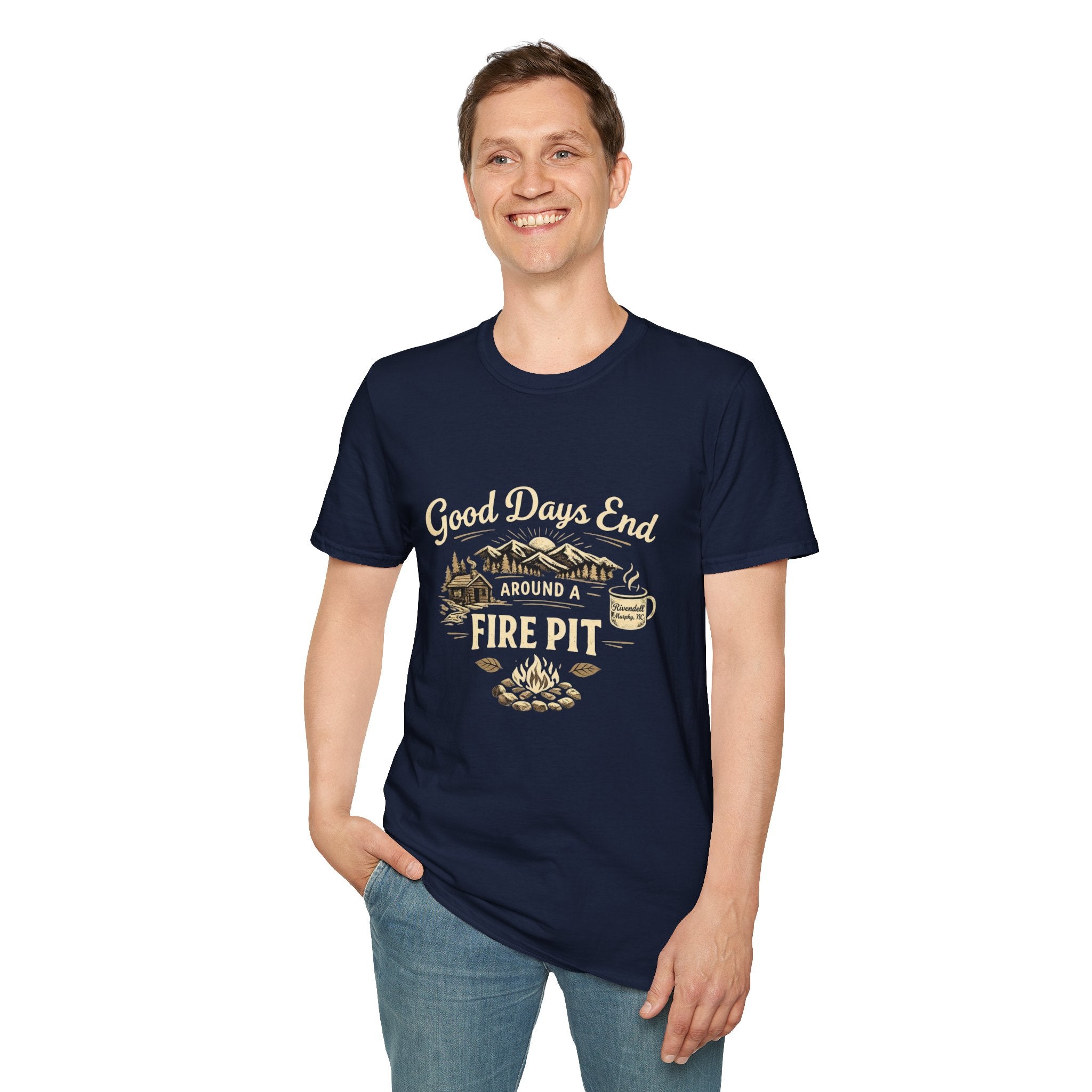 Good Days End Around a Fire Pit T-Shirt — Cozy Camping & Bonfire Tee