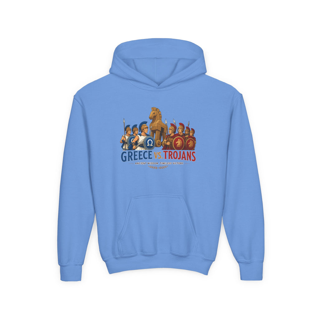 Greece vs. Trojans Youth Hoodie — Mythical Spartan vs Trojan Battle Graphic