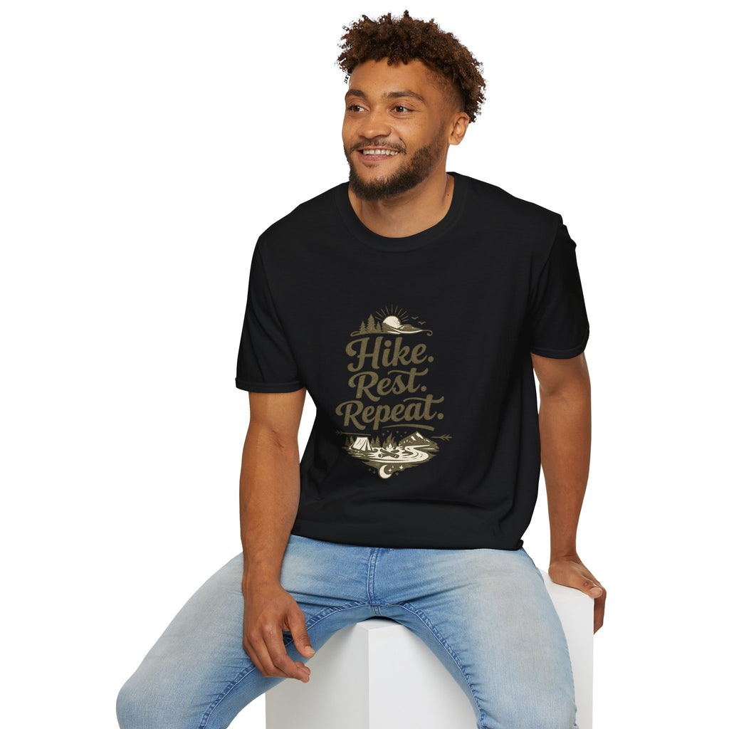 Hike. Rest. Repeat. T‑Shirt — Outdoor Hiking Adventure Tee