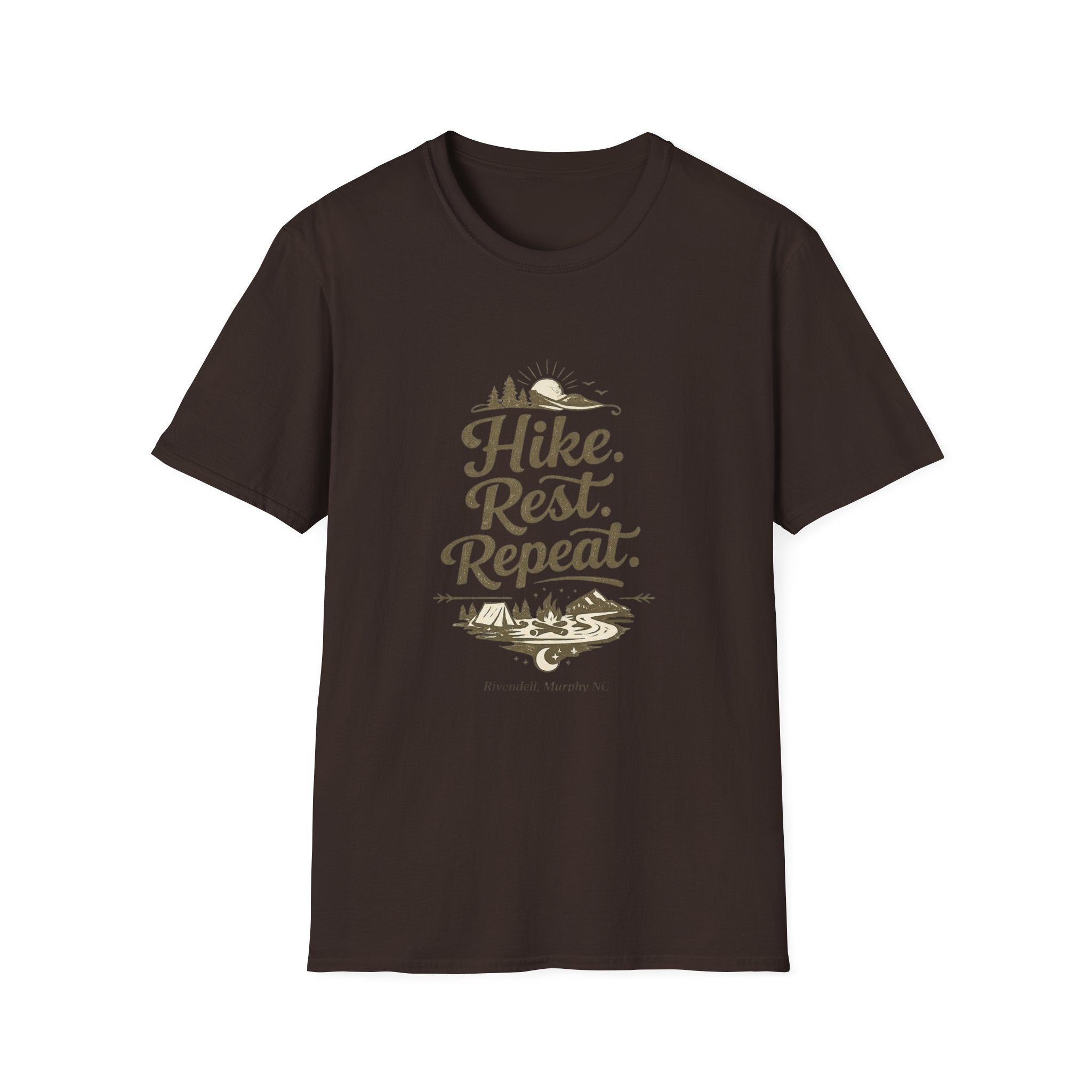 Hike. Rest. Repeat. Graphic Tee — Outdoor Hiking Nature Shirt (Rivendell)