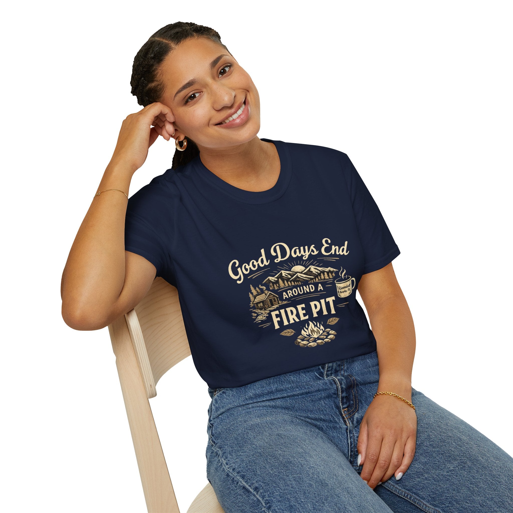 Good Days End Around a Fire Pit T-Shirt — Cozy Camping & Bonfire Tee