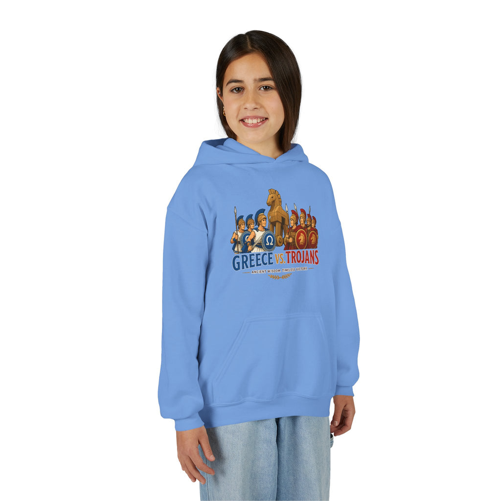 Greece vs. Trojans Youth Hoodie — Mythical Spartan vs Trojan Battle Graphic