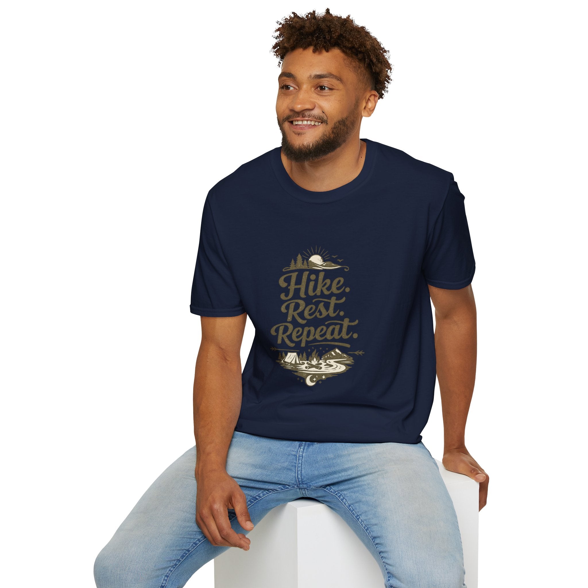 Hike. Rest. Repeat. T‑Shirt — Outdoor Hiking Adventure Tee