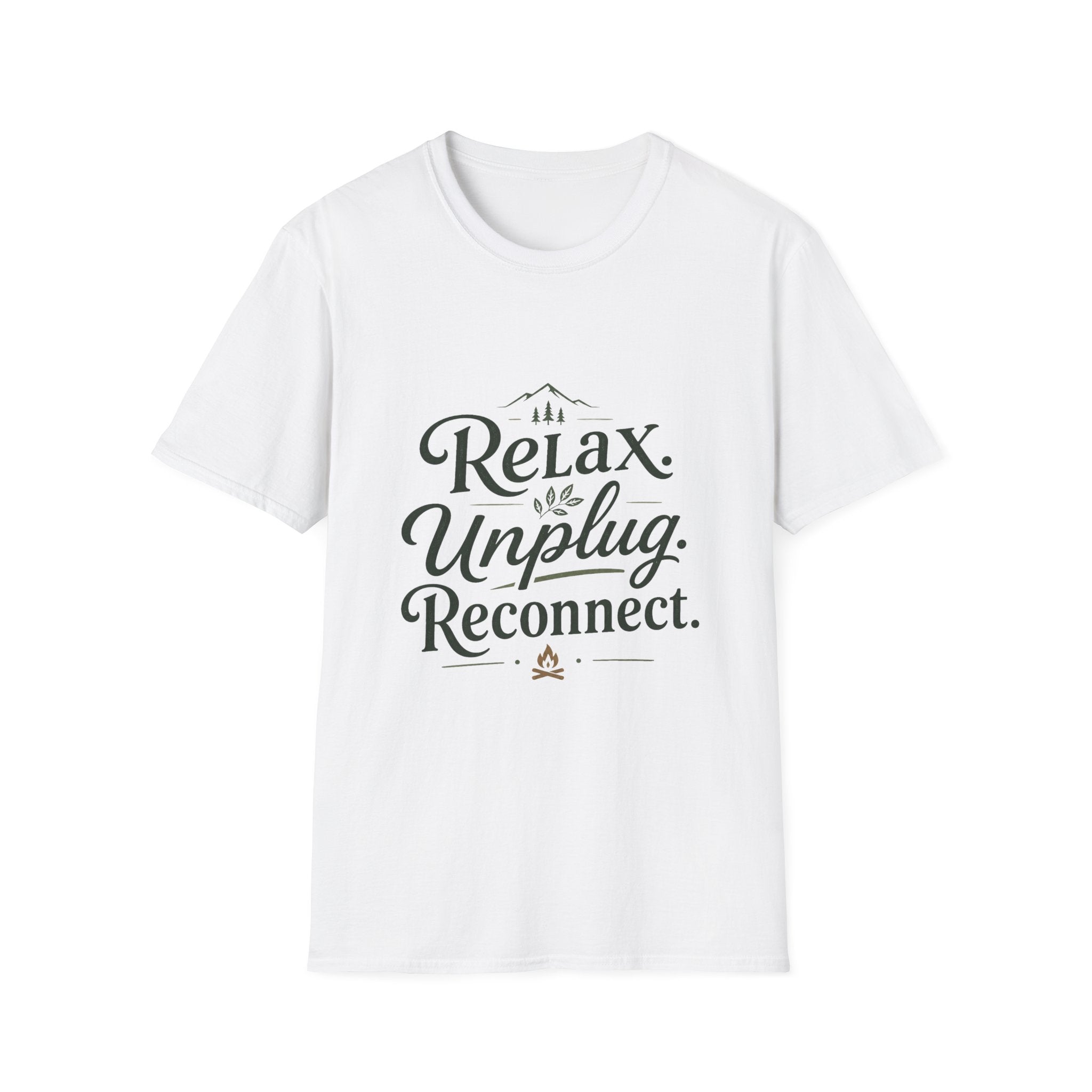 Relax Unplug Reconnect T-Shirt — Casual Inspirational Tee for Mindfulness & Retreat