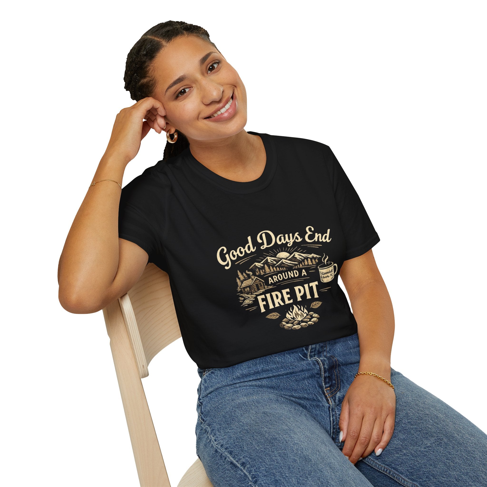 Good Days End Around a Fire Pit T-Shirt — Cozy Camping & Bonfire Tee