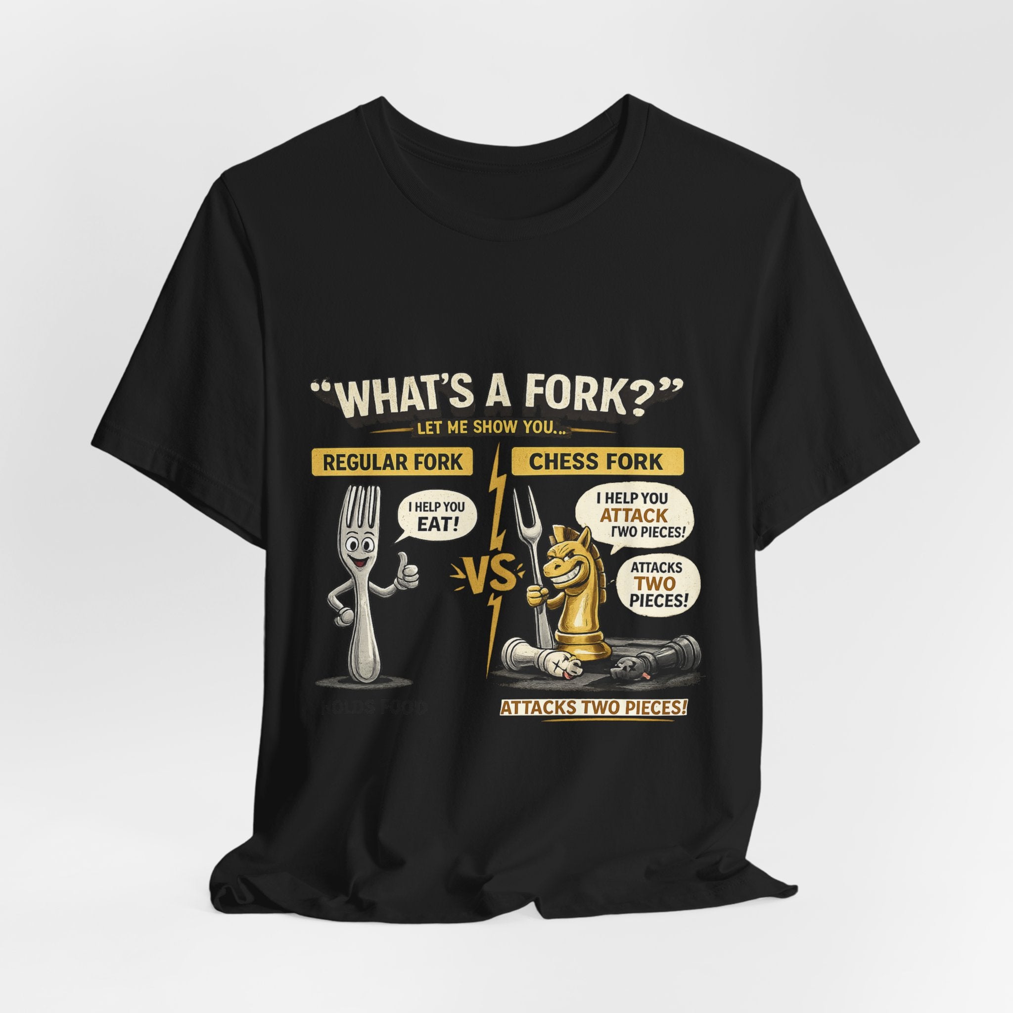 Funny 'What's a Fork?' T‑Shirt — Regular Fork vs Chess Fork Graphic Tee
