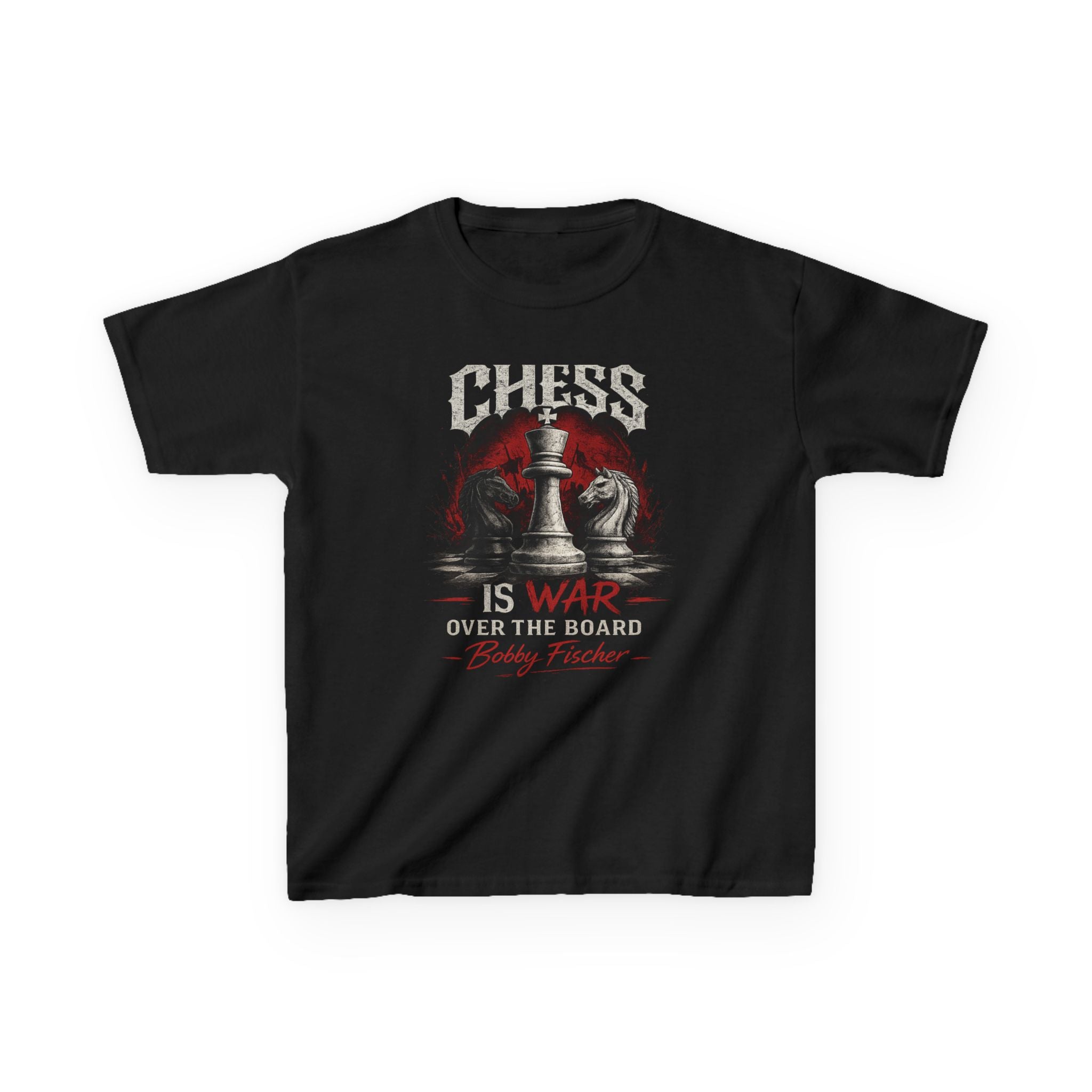 Kids Chess T‑Shirt — “Chess Is War Over the Board” Bobby Fischer Graphic Tee