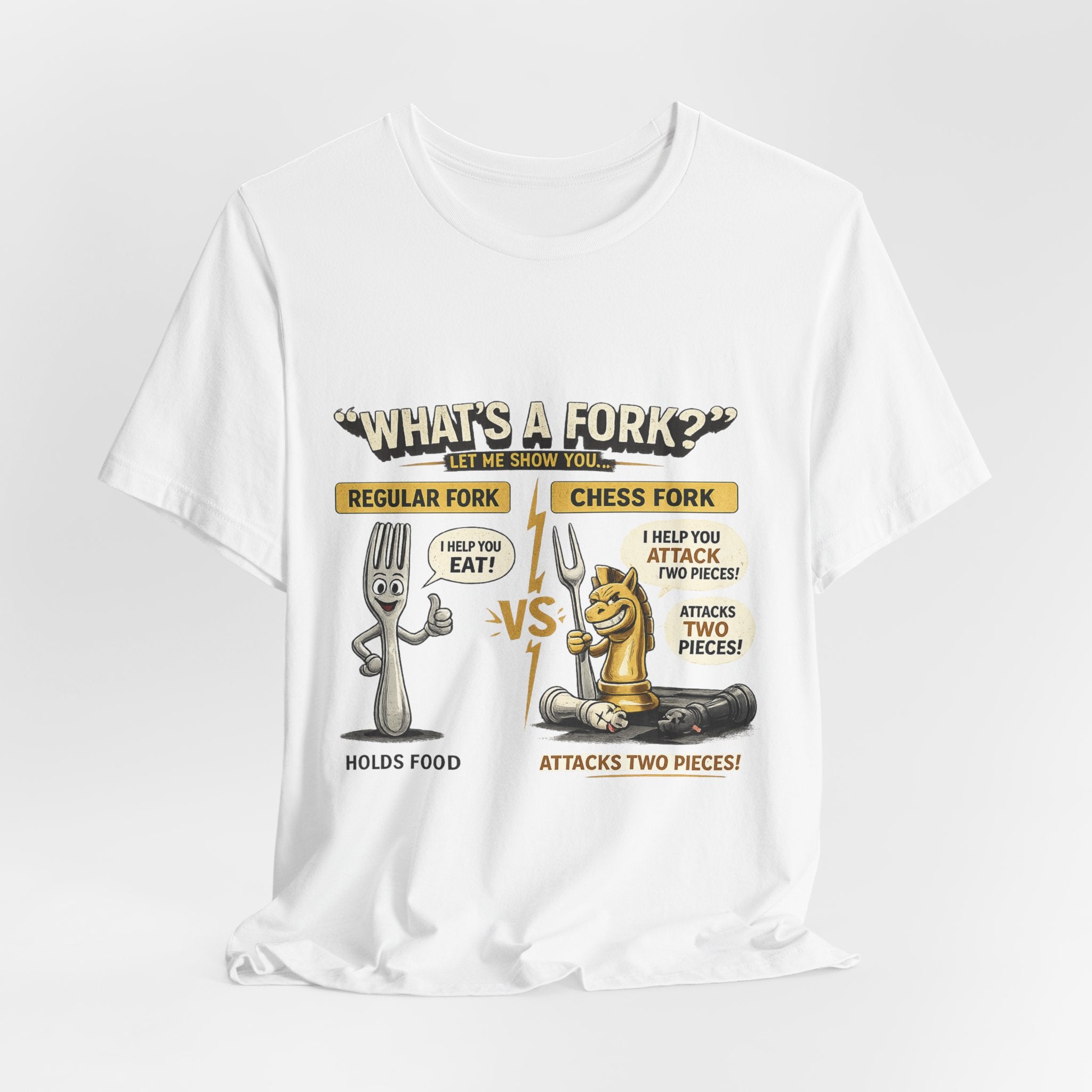 Funny 'What's a Fork?' T‑Shirt — Regular Fork vs Chess Fork Graphic Tee