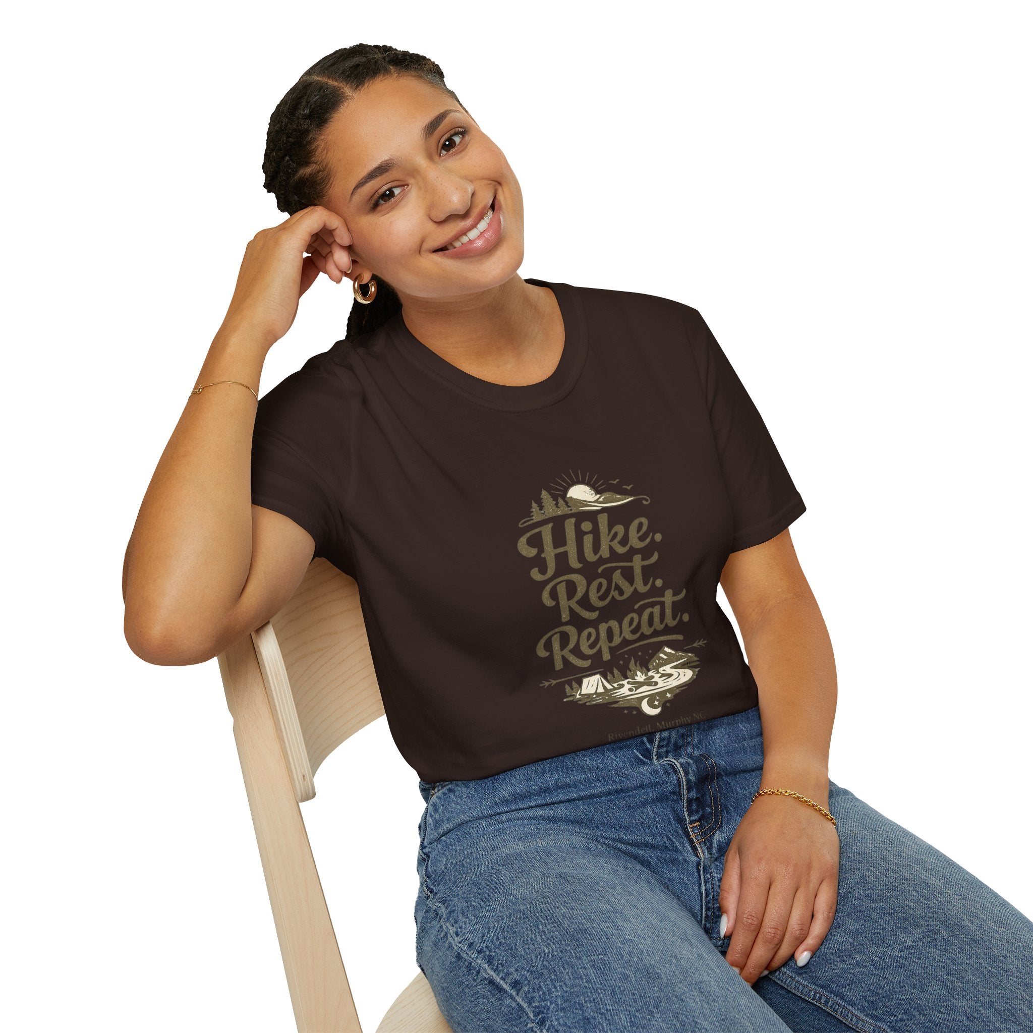 Hike. Rest. Repeat. Graphic Tee — Outdoor Hiking Nature Shirt (Rivendell)