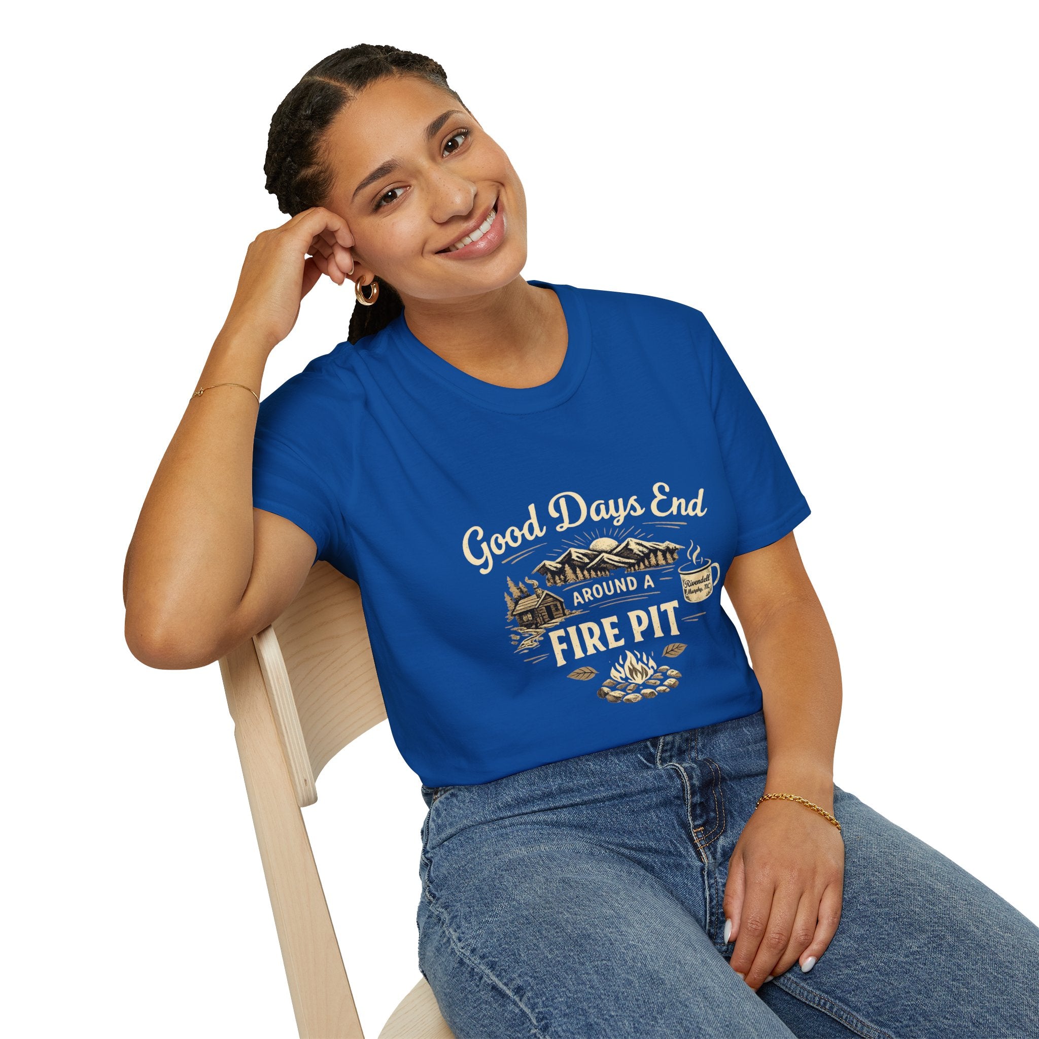 Good Days End Around a Fire Pit T-Shirt — Cozy Camping & Bonfire Tee