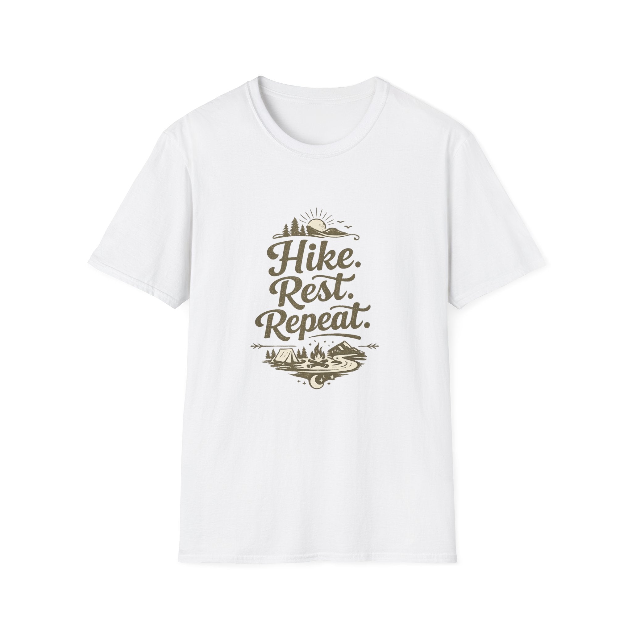 Hike. Rest. Repeat. T‑Shirt — Outdoor Hiking Adventure Tee