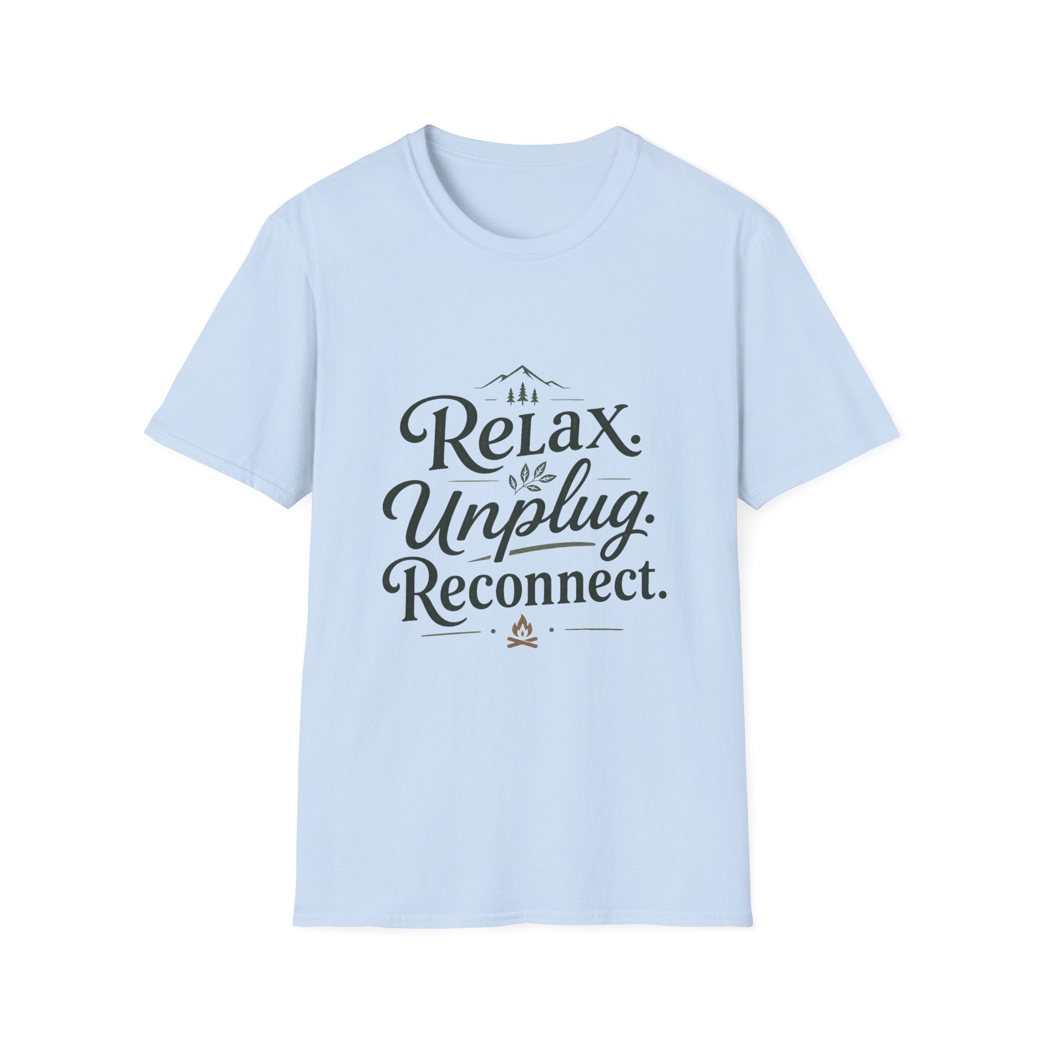 Relax Unplug Reconnect T-Shirt — Casual Inspirational Tee for Mindfulness & Retreat
