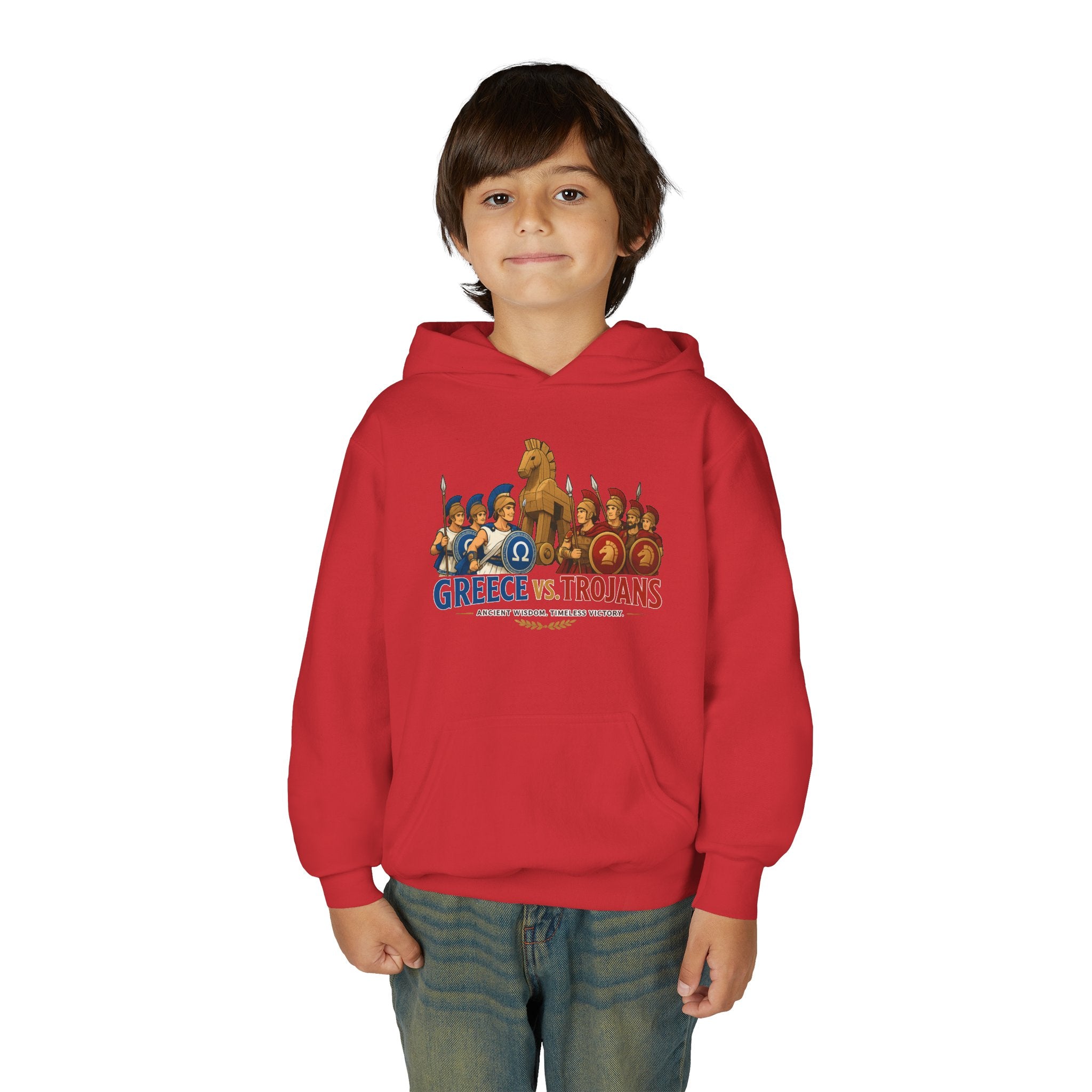 Greece vs. Trojans Youth Hoodie — Mythical Spartan vs Trojan Battle Graphic
