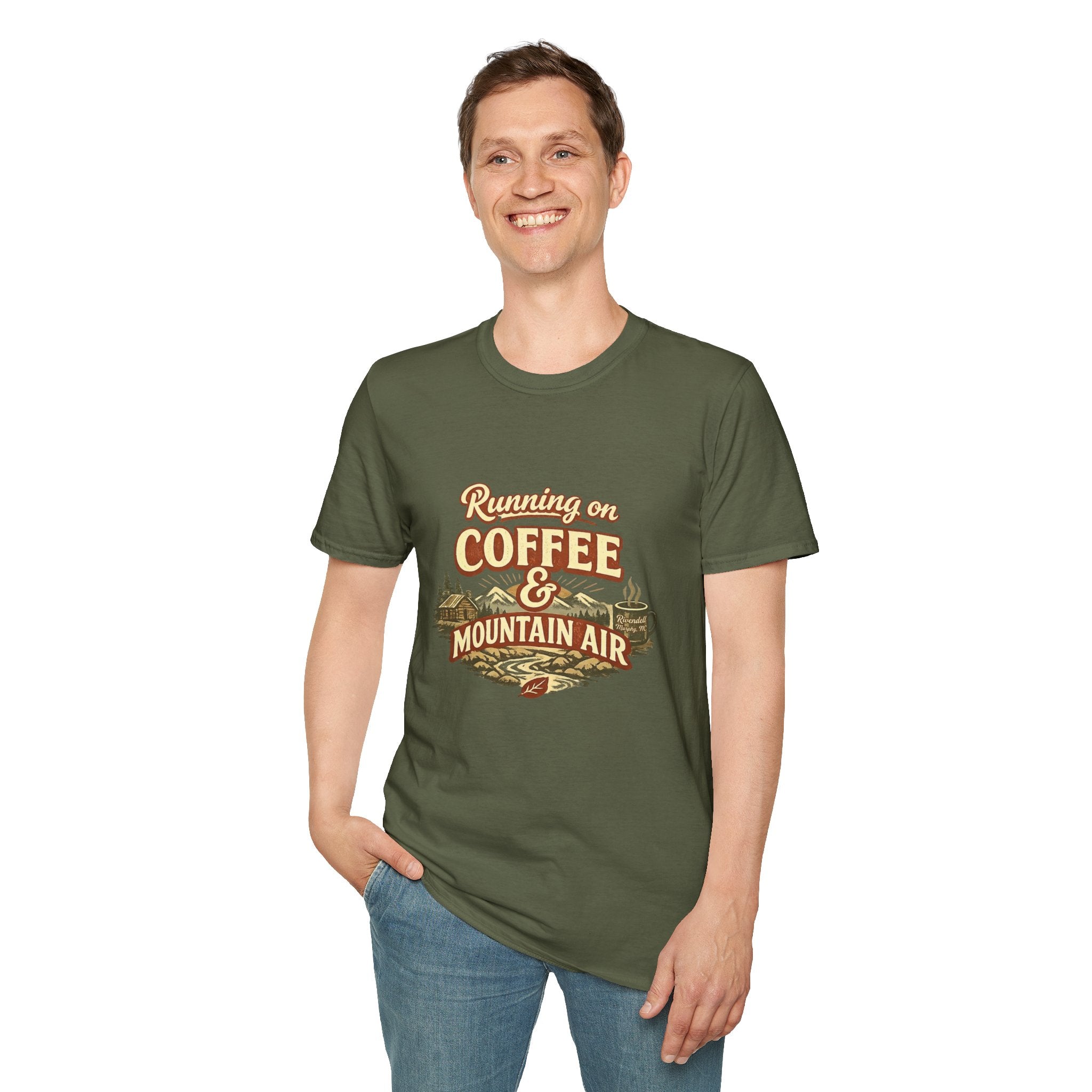 Coffee & Mountain Air T-Shirt — "Running on Coffee & Mountain Air" Outdoor Tee
