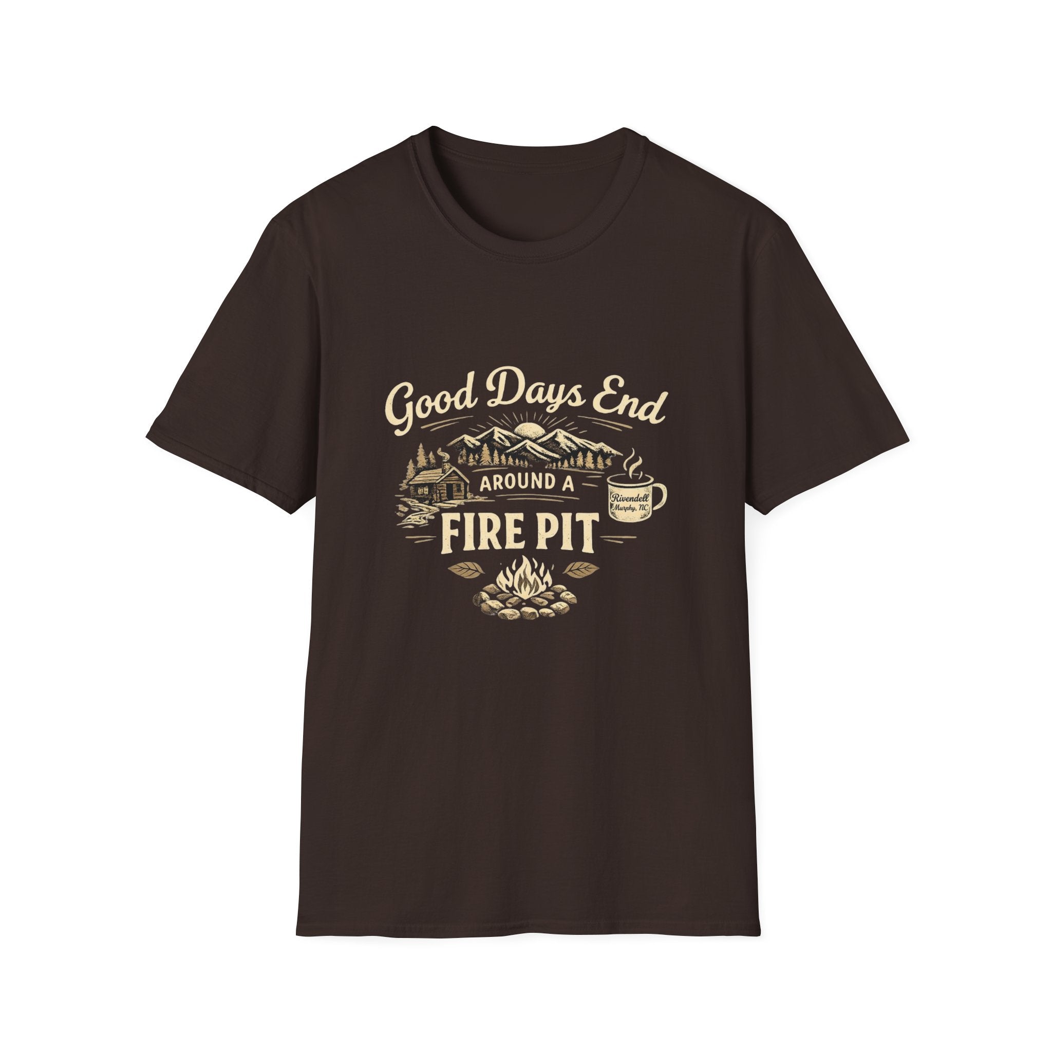 Good Days End Around a Fire Pit T-Shirt — Cozy Camping & Bonfire Tee