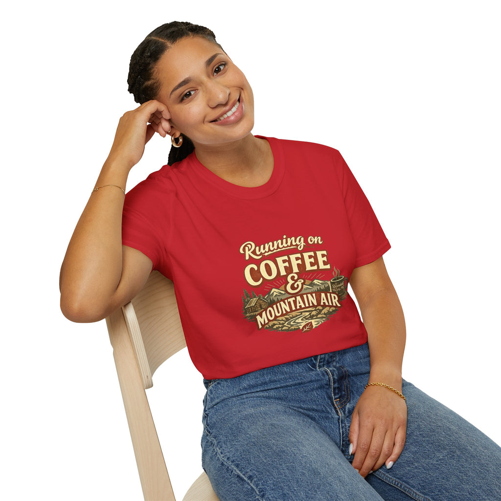 Coffee & Mountain Air T-Shirt — "Running on Coffee & Mountain Air" Outdoor Tee