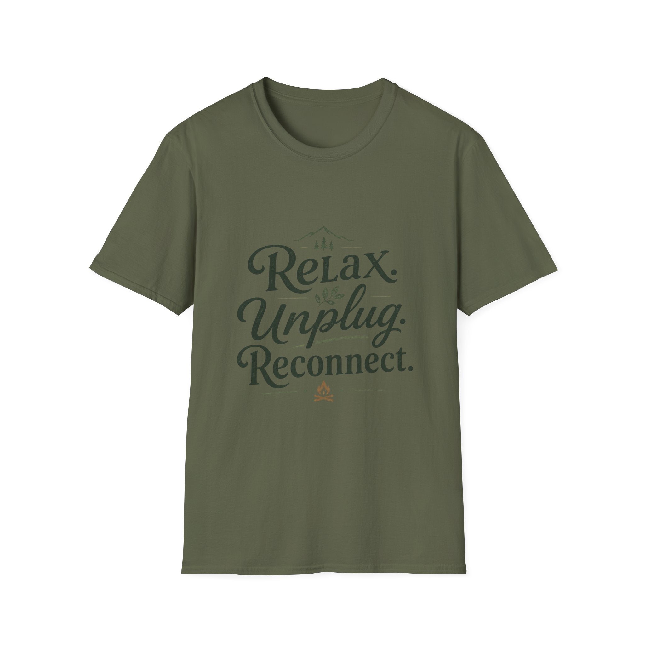 Relax Unplug Reconnect T-Shirt — Casual Inspirational Tee for Mindfulness & Retreat