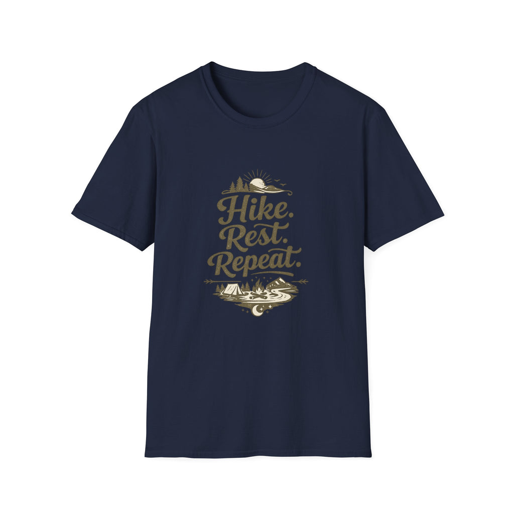 Hike. Rest. Repeat. T‑Shirt — Outdoor Hiking Adventure Tee