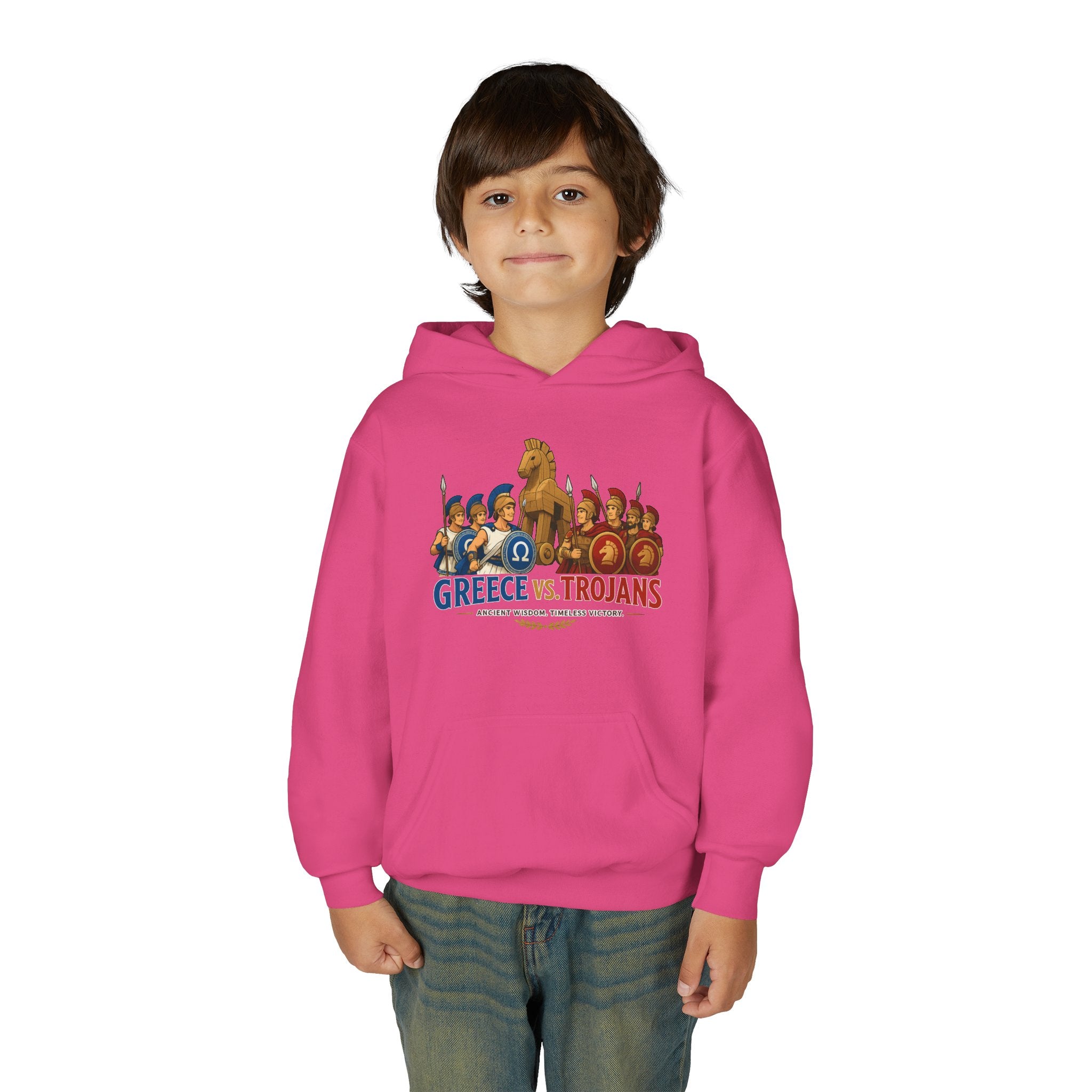 Greece vs. Trojans Youth Hoodie — Mythical Spartan vs Trojan Battle Graphic
