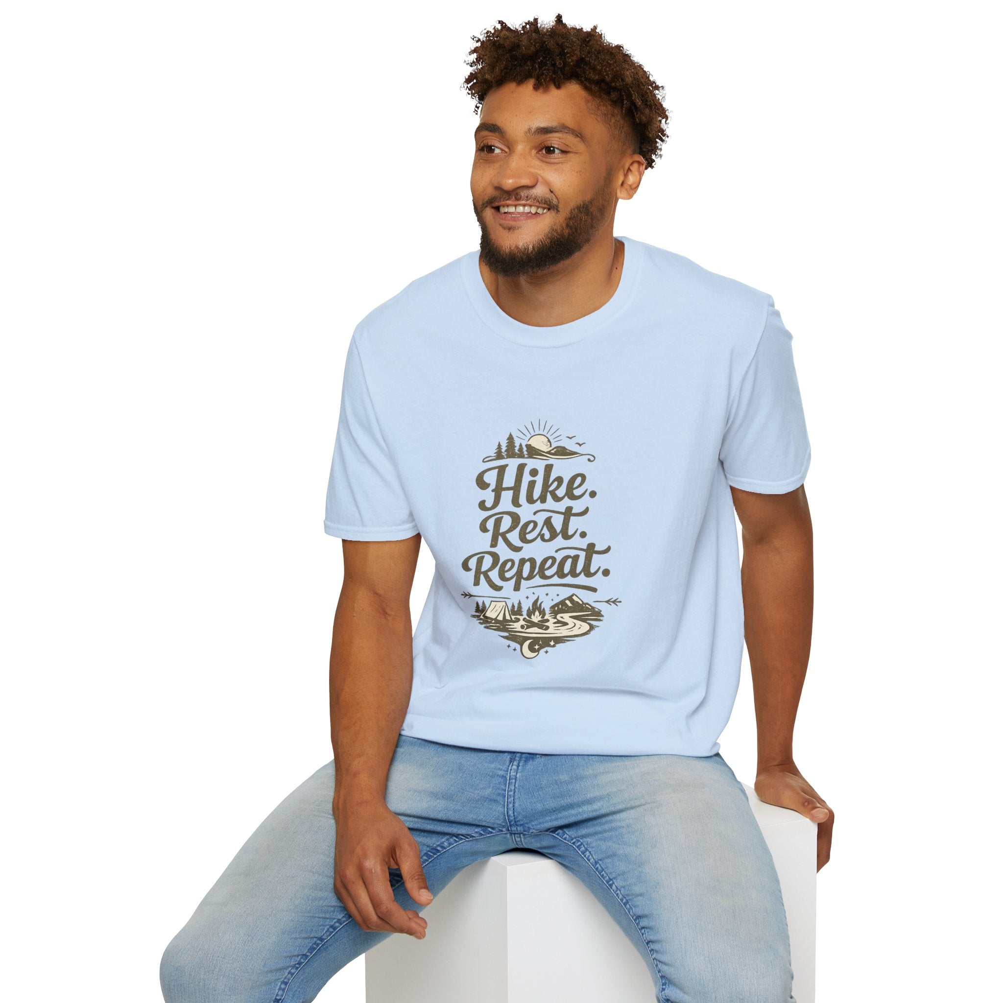 Hike. Rest. Repeat. T‑Shirt — Outdoor Hiking Adventure Tee