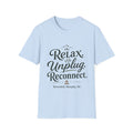 Relax Unplug Reconnect T-Shirt — Cozy Mindfulness Graphic Tee (Rivendell)