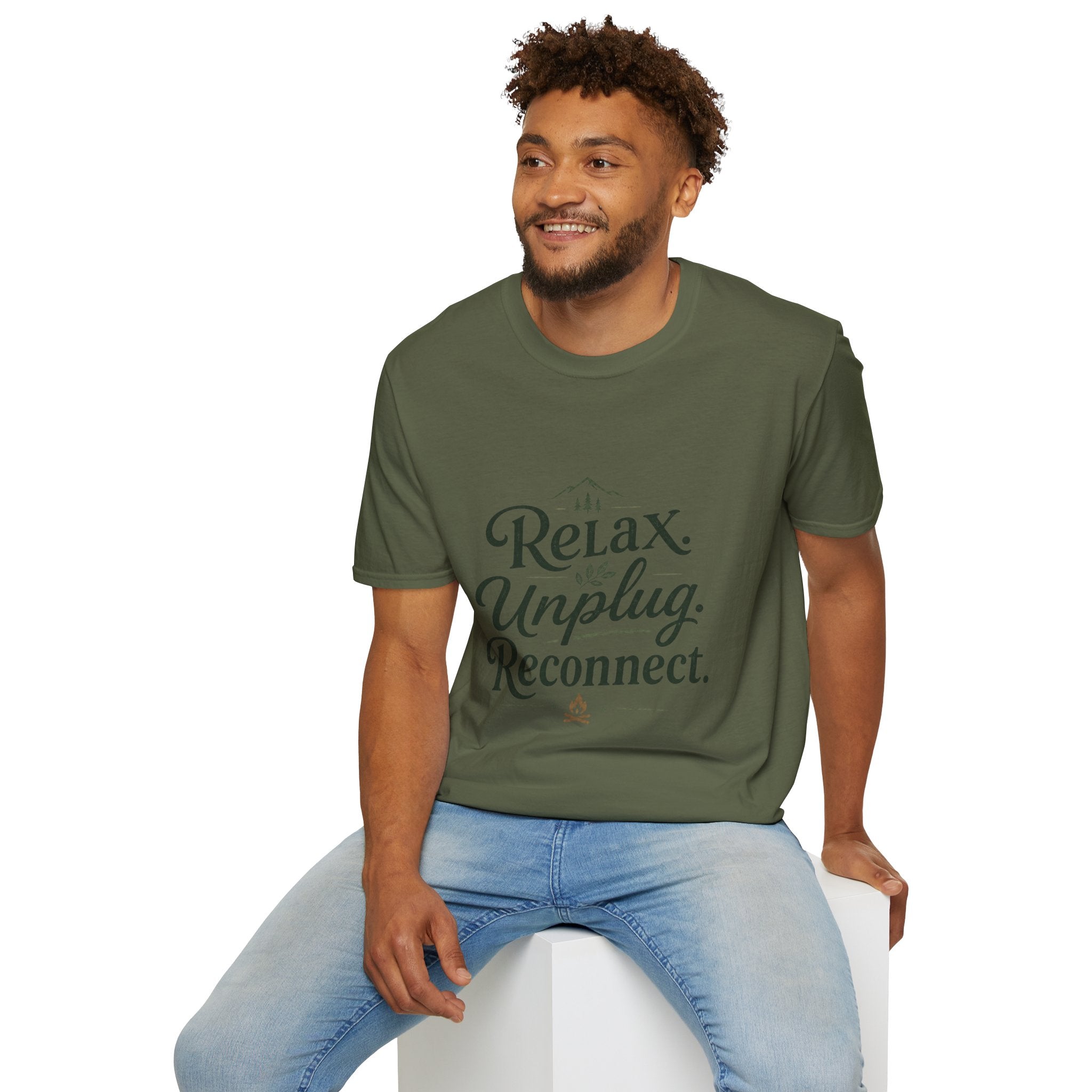 Relax Unplug Reconnect T-Shirt — Casual Inspirational Tee for Mindfulness & Retreat