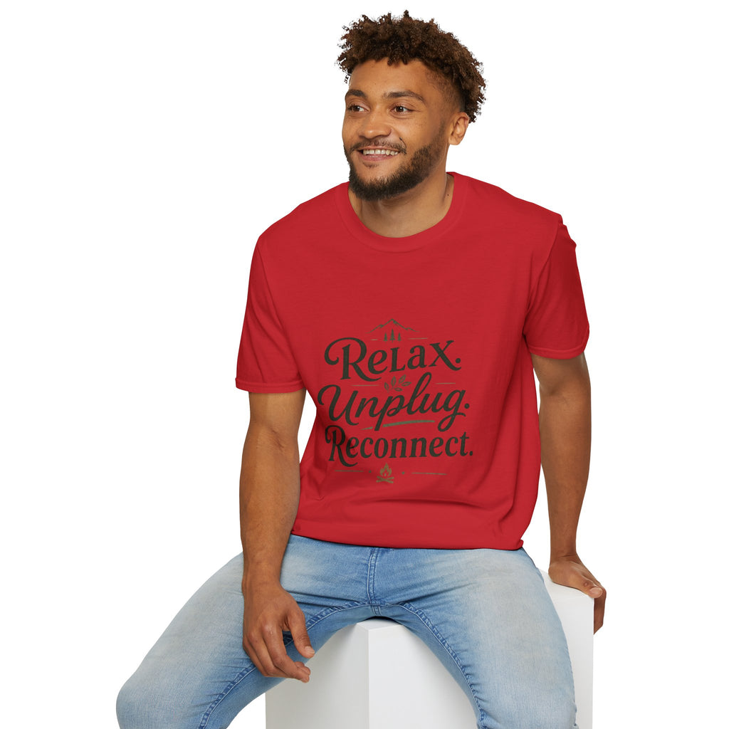 Relax Unplug Reconnect T-Shirt — Casual Inspirational Tee for Mindfulness & Retreat