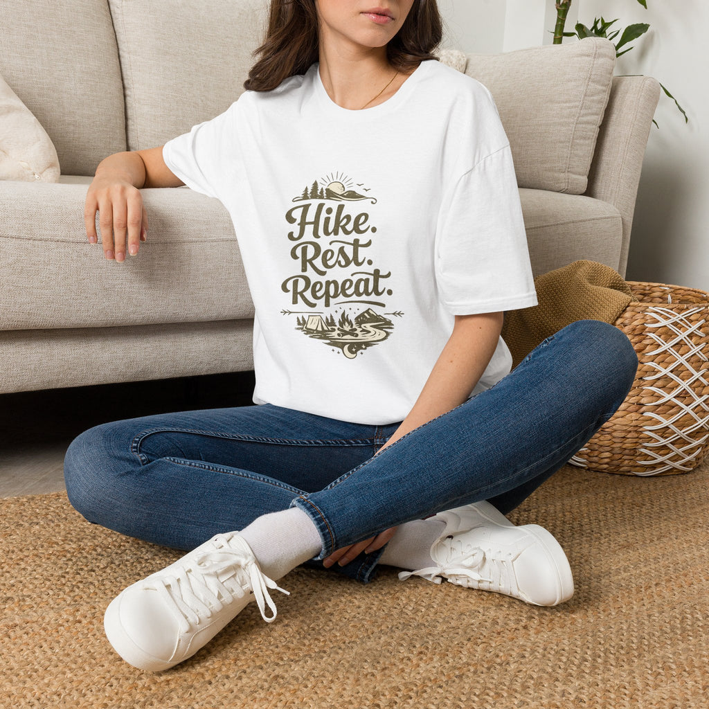 Hike. Rest. Repeat. T‑Shirt — Outdoor Hiking Adventure Tee