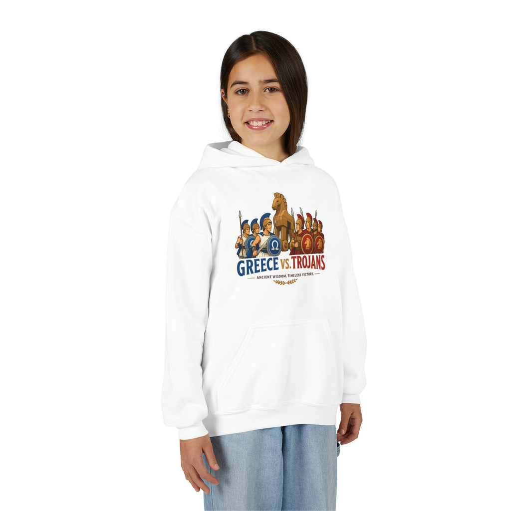 Greece vs. Trojans Youth Hoodie — Mythical Spartan vs Trojan Battle Graphic