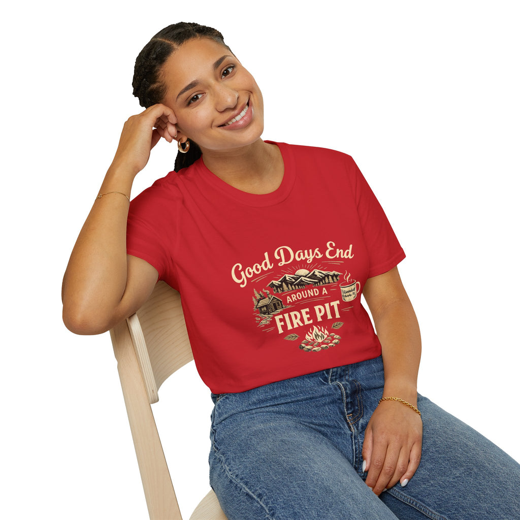 Good Days End Around a Fire Pit T-Shirt — Cozy Camping & Bonfire Tee