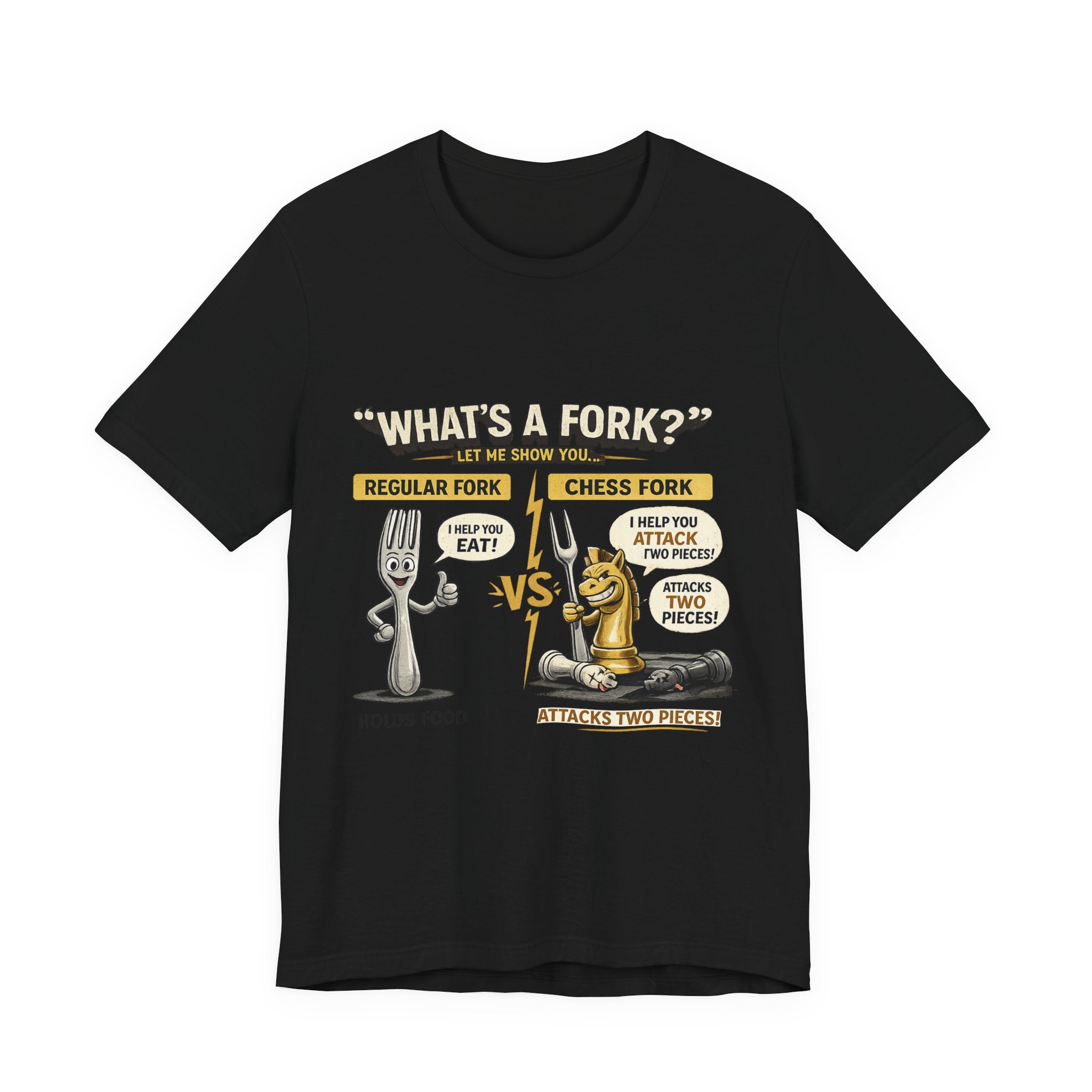 Funny 'What's a Fork?' T‑Shirt — Regular Fork vs Chess Fork Graphic Tee
