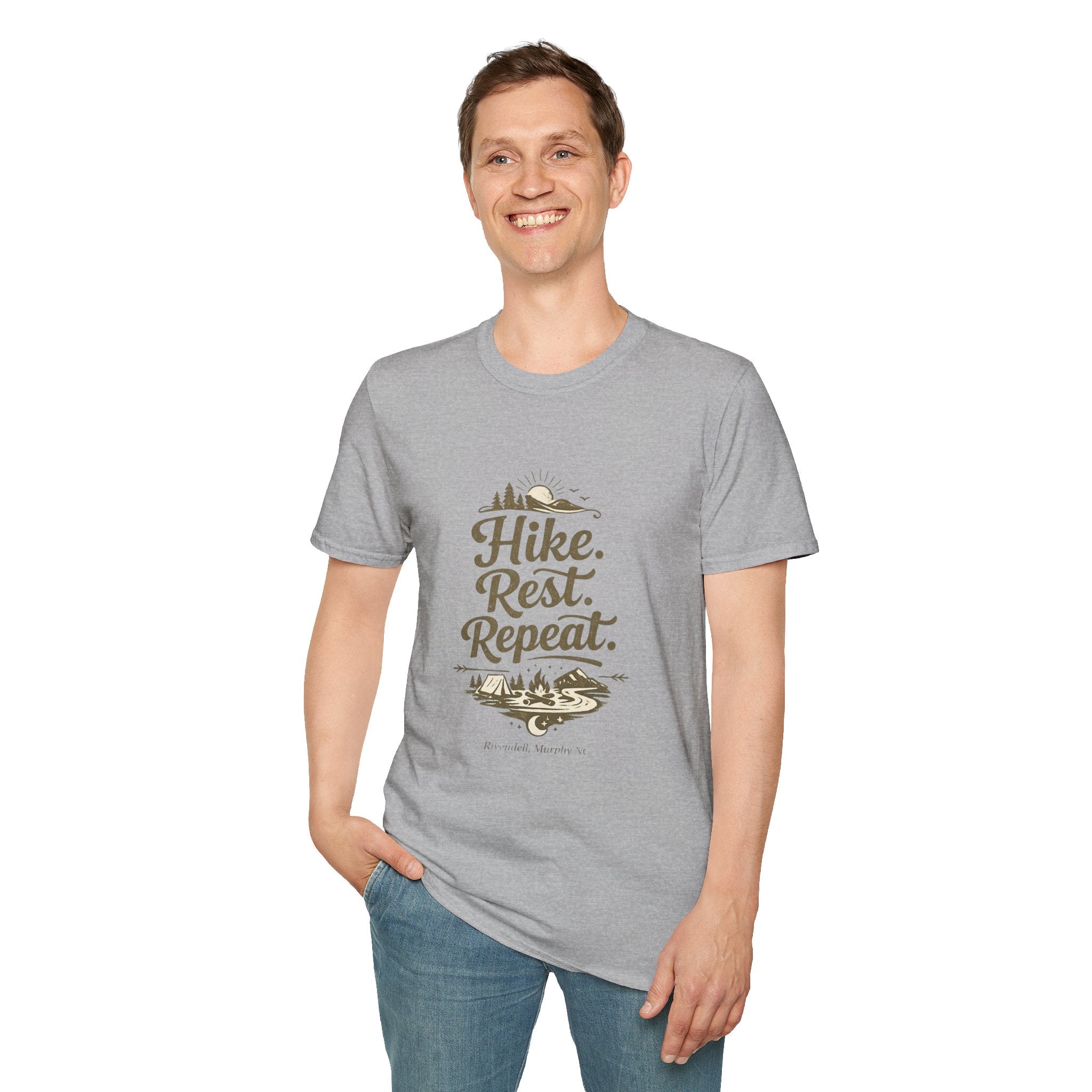 Hike. Rest. Repeat. Graphic Tee — Outdoor Hiking Nature Shirt (Rivendell)