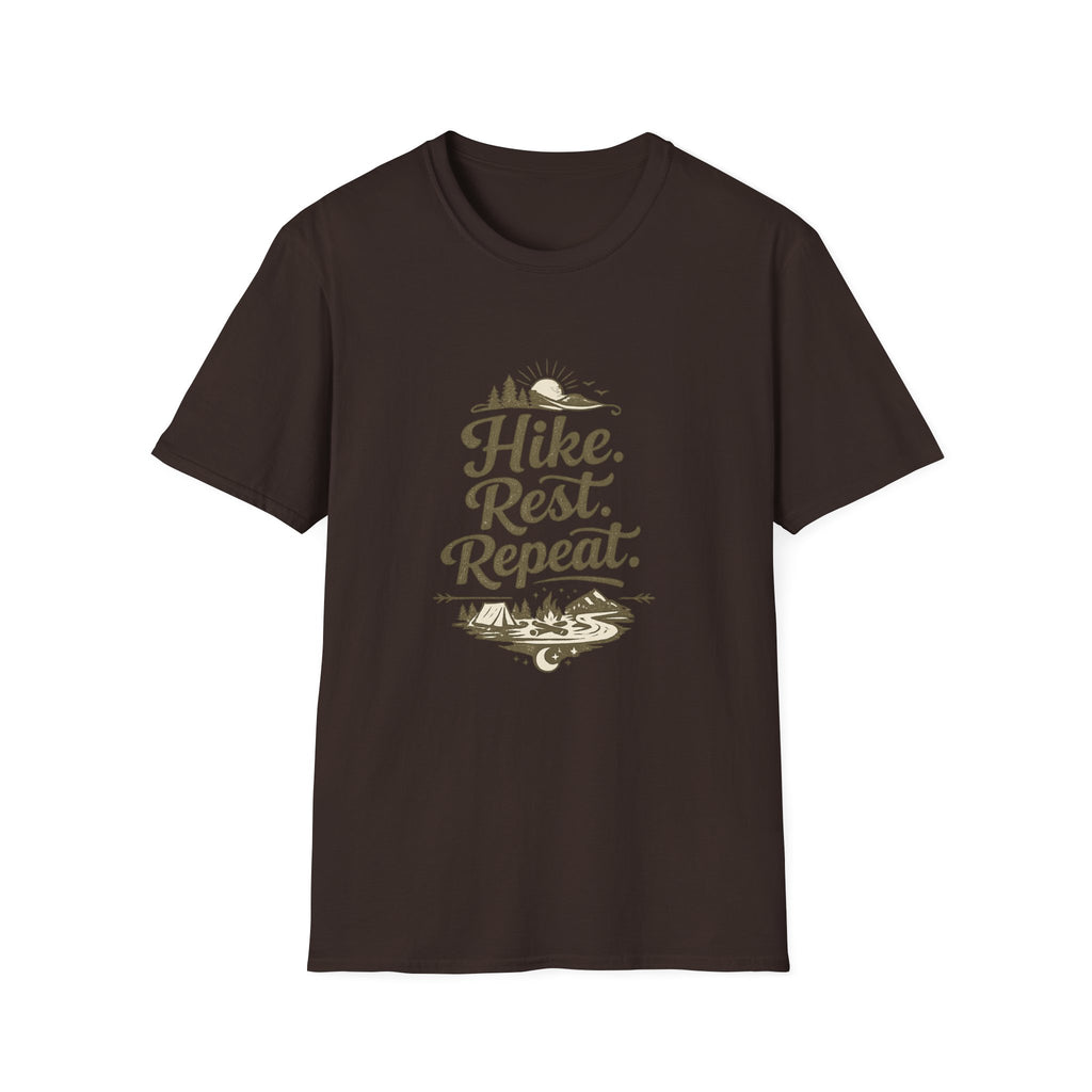 Hike. Rest. Repeat. T‑Shirt — Outdoor Hiking Adventure Tee