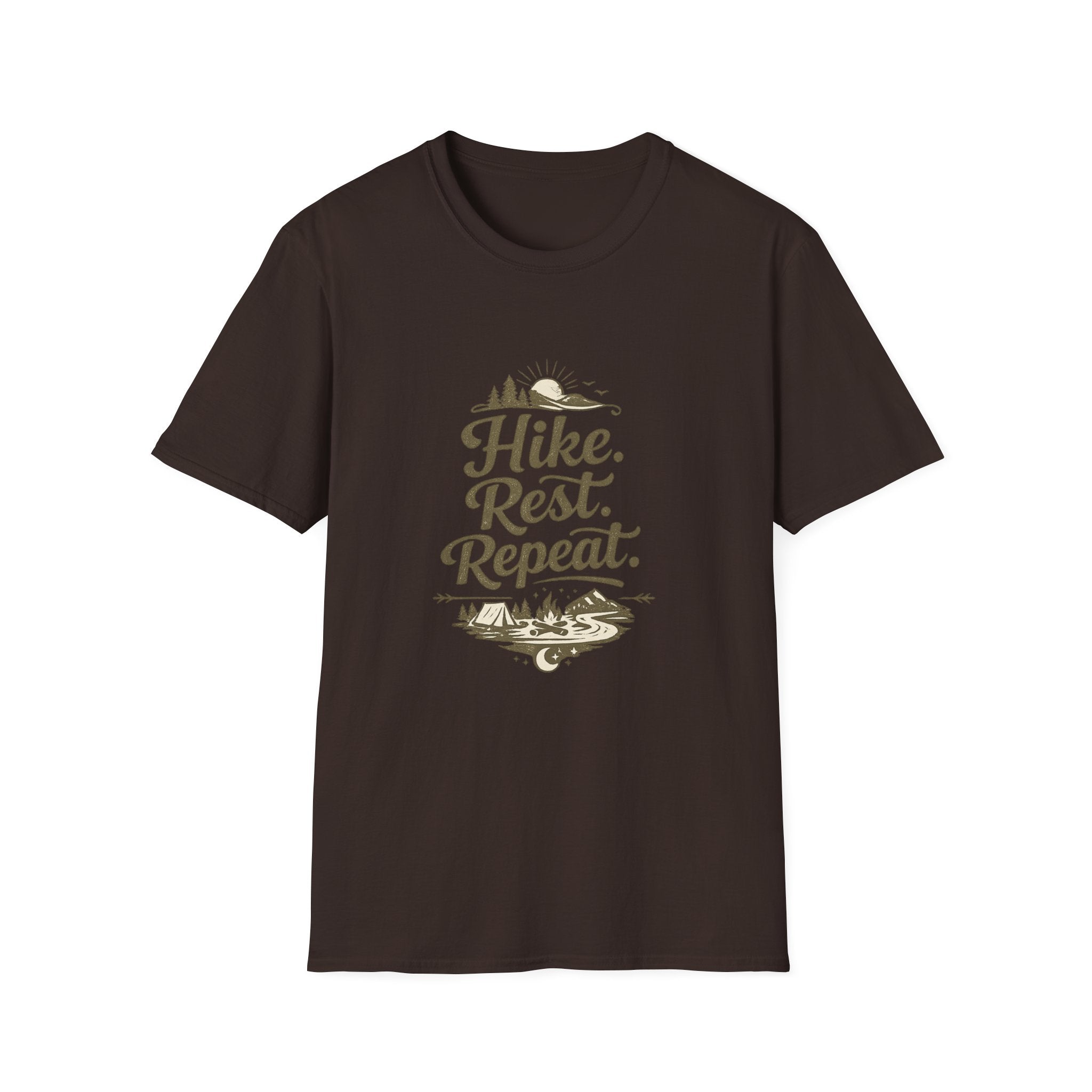 Hike. Rest. Repeat. T‑Shirt — Outdoor Hiking Adventure Tee