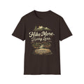 Hike More. Hurry Less. T-Shirt — Vintage Mountain Hiking Tee (Rivendell)