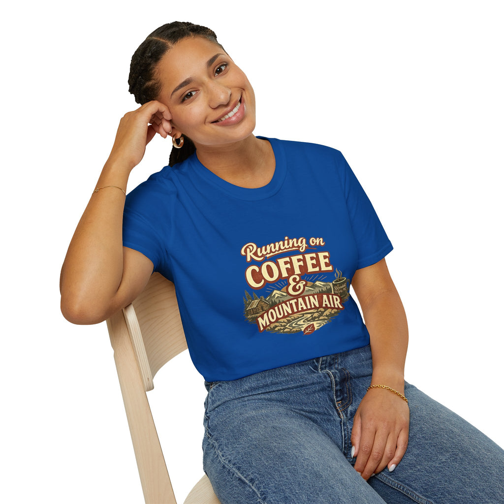 Coffee & Mountain Air T-Shirt — "Running on Coffee & Mountain Air" Outdoor Tee
